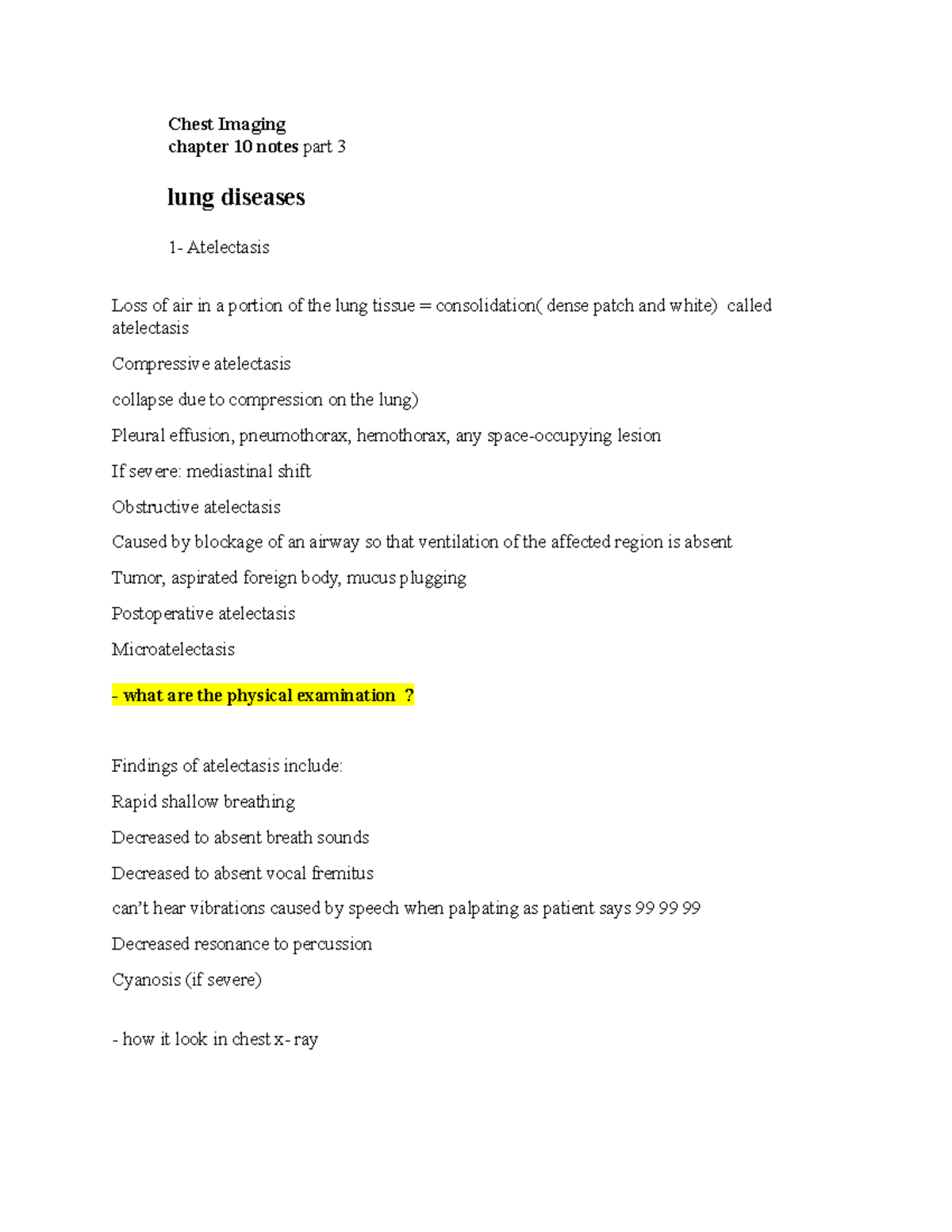 Chest Imaging prat 3 class notes Chest Imaging chapter 10 notes