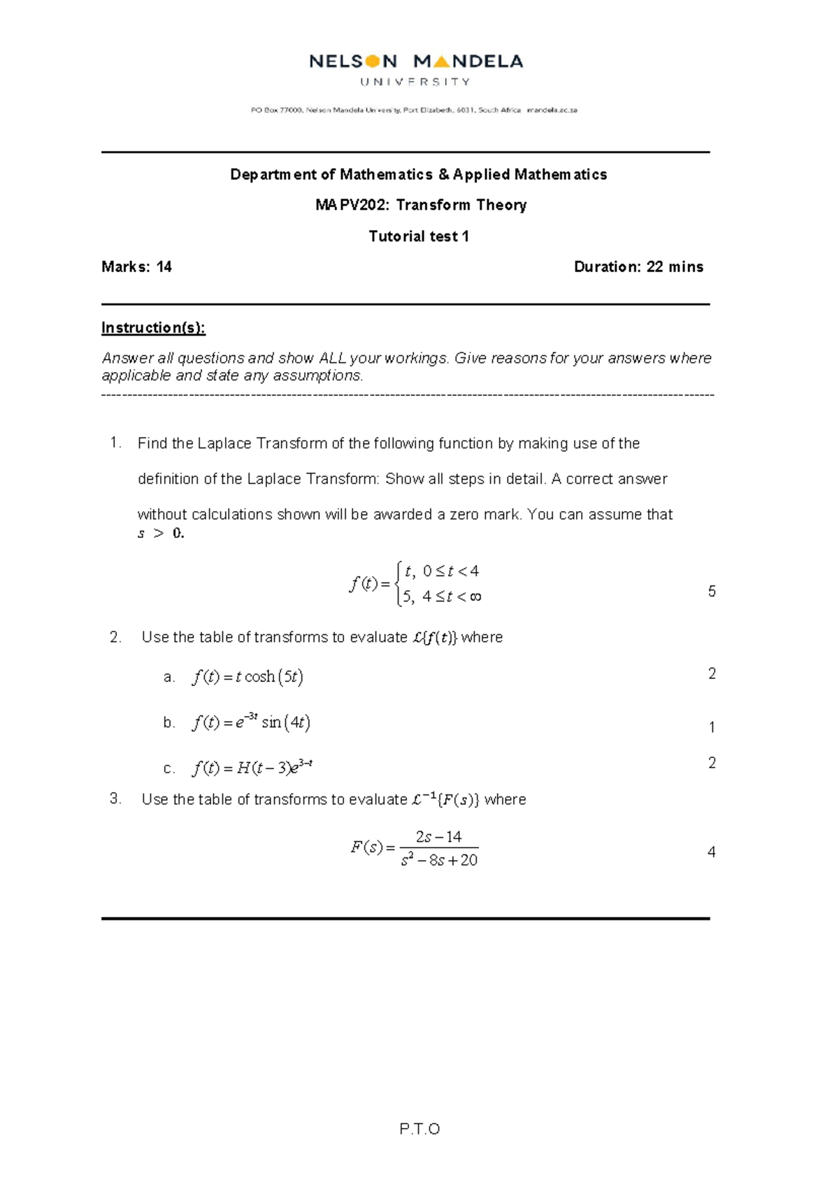 MAPV202 Tut test 1 2023 - Tutorial Test - Department of Mathematics ...