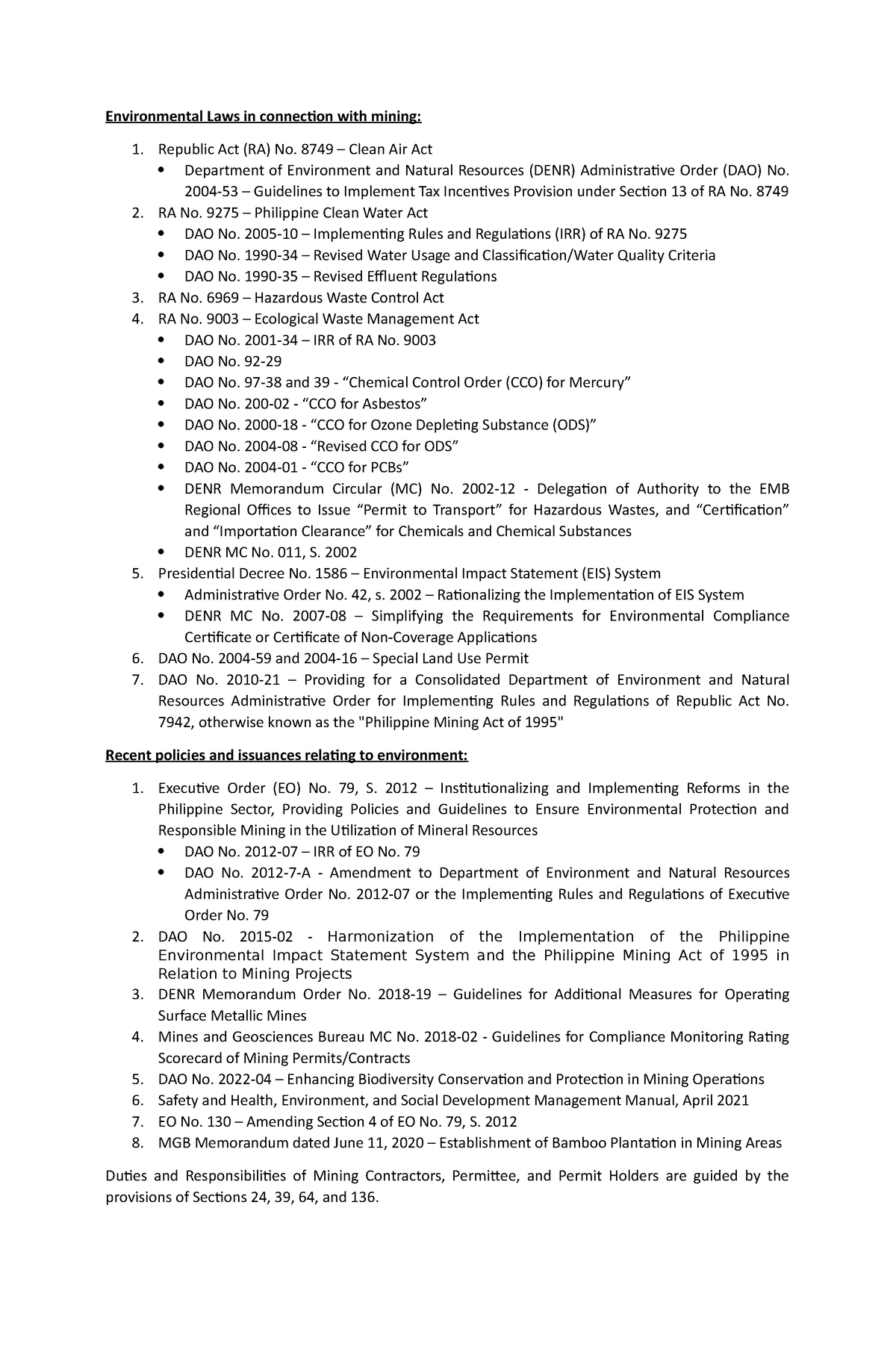 Envi Laws on Mining - Environmental Laws in connection with mining ...