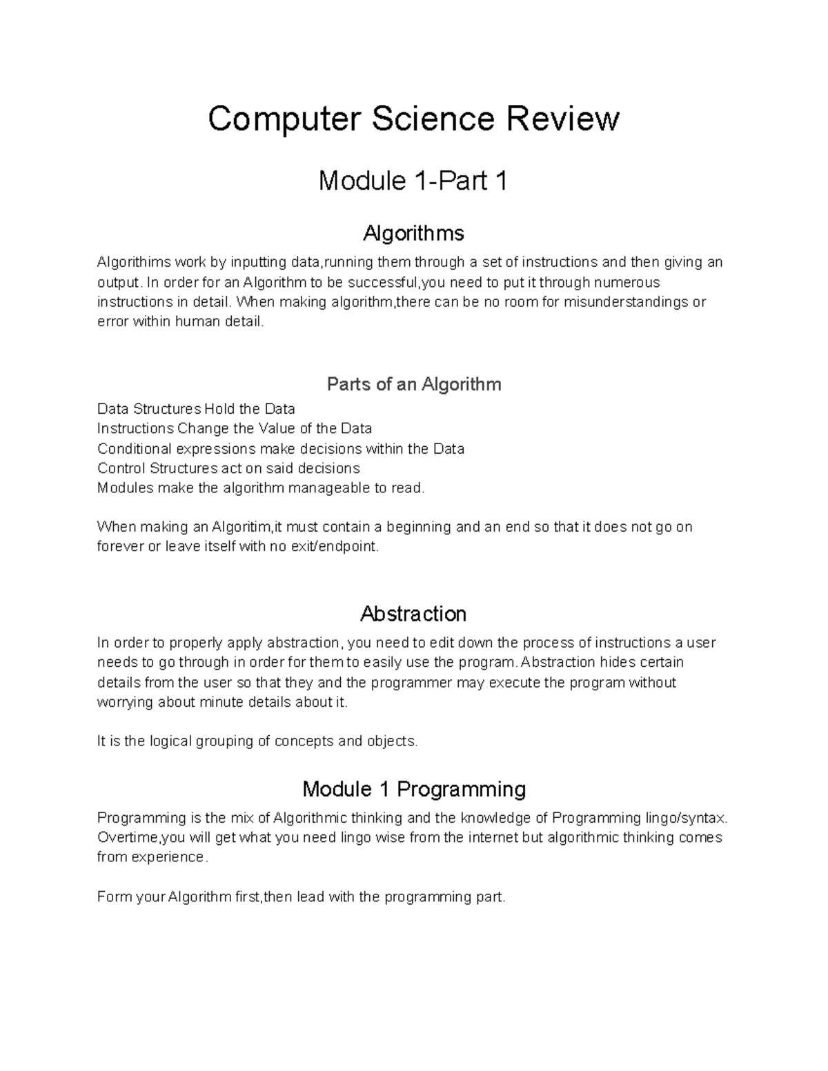 Computer Science Review - Computer Science Review Module 1-Part 1 ...