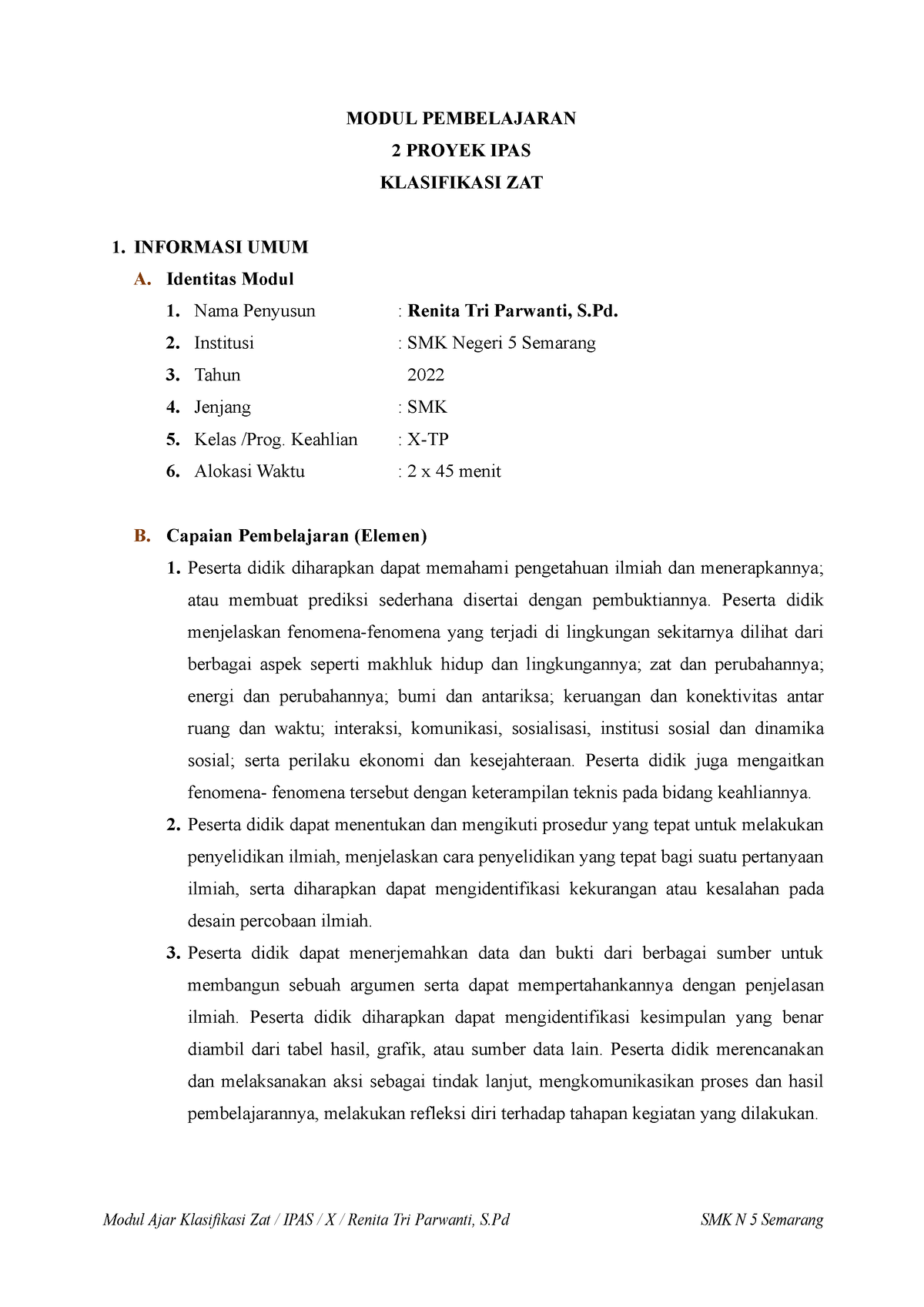 Modul Zat Dan Perubahannya - Modul Ajar Klasifikasi Zat / IPAS / X ...