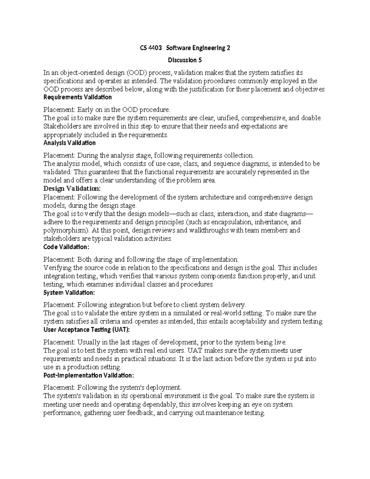 CS 4403 Software Engineering 2 Discussion Unit 5 - CS 4403 Software ...