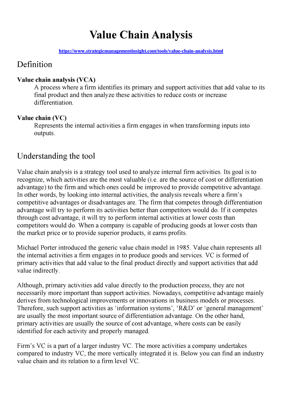 Value Chain Analysis - bruh - BUSM3085 - RMIT University - Studocu