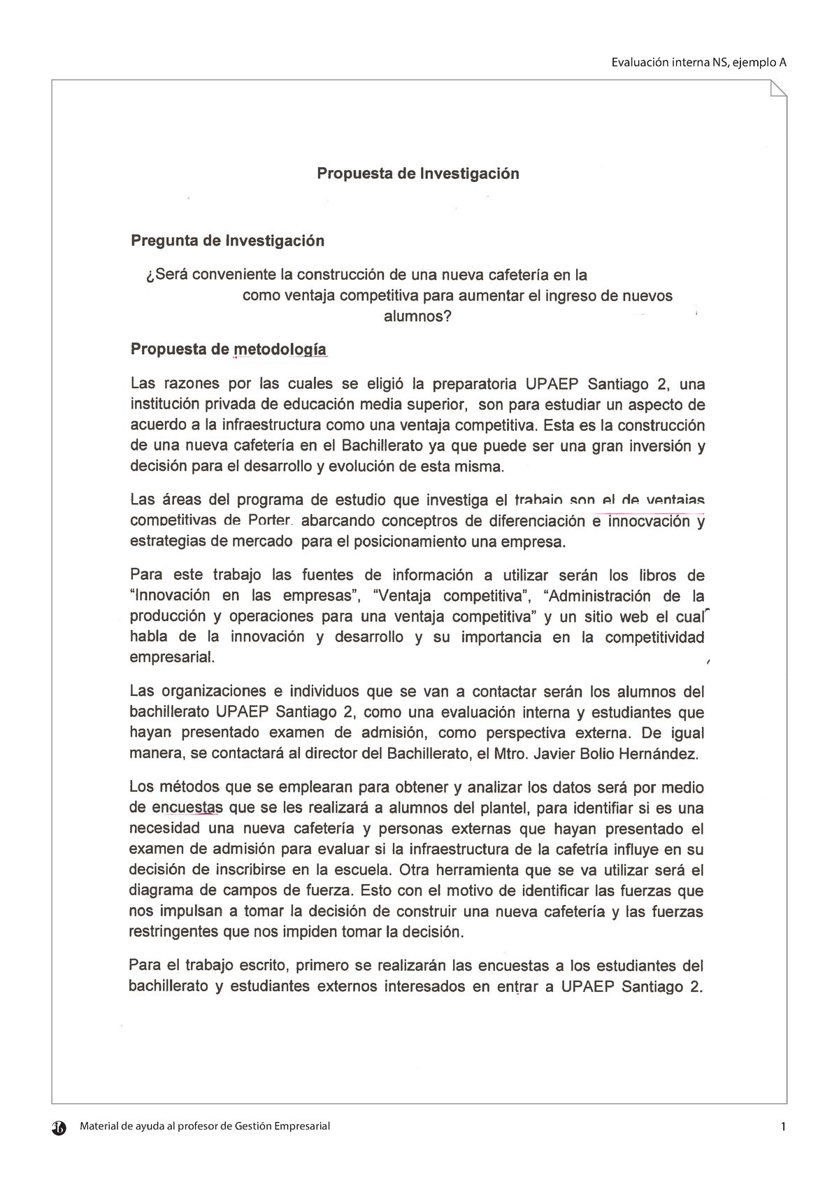 EJEMPLO DE EVALUACION INTERNA EN NIVEL SUPERIOR DE EMPRESA Y GESTIÓN ...