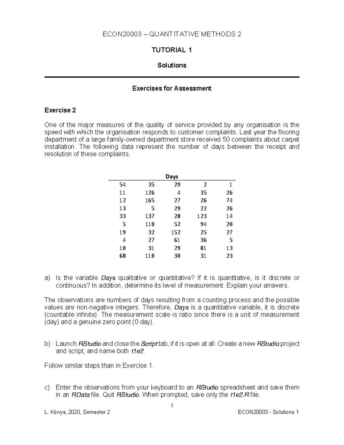 QM2 All Tutorial Answers (Organized by Week) - L. Kónya, 2020, Semester ...