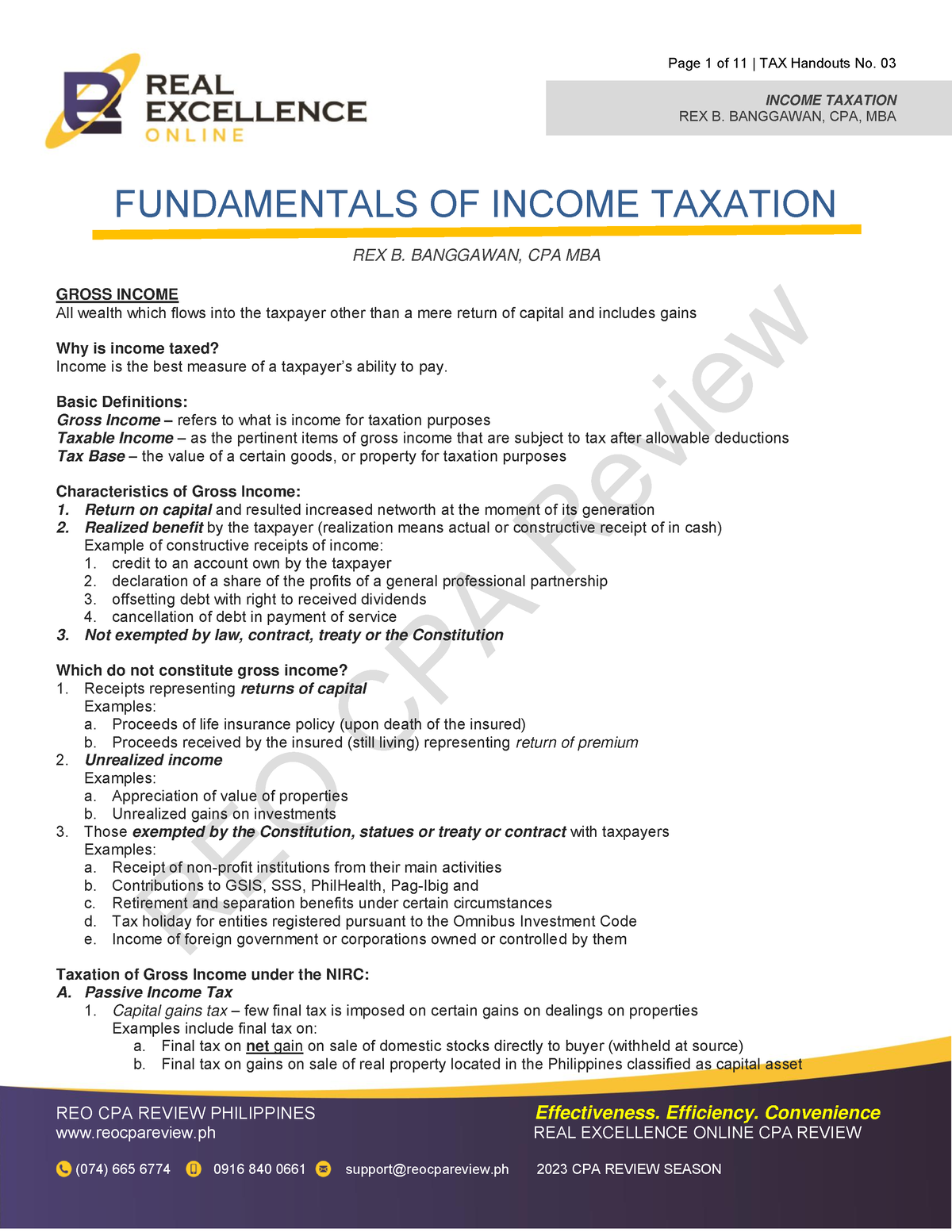 H03 Fundamentals Of Income Taxation - REO CPA Review INCOME TAXATION ...