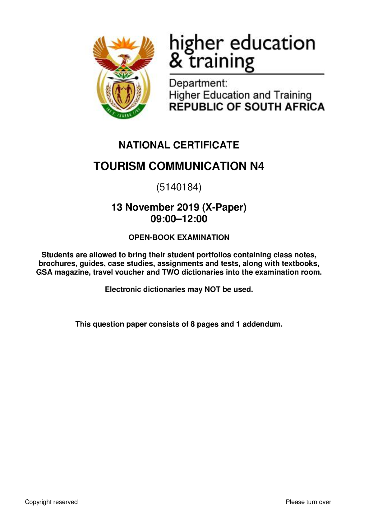 travel services n5 memorandum november 2019