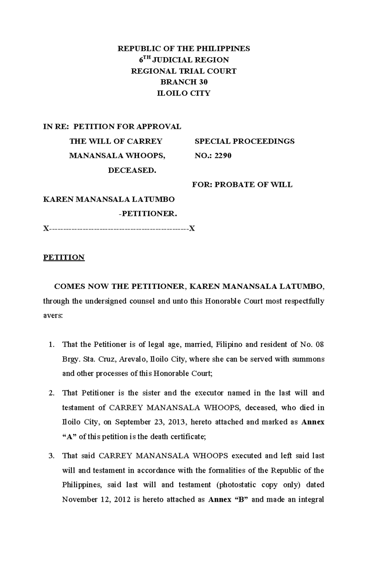Petition Letter Sample Philippines