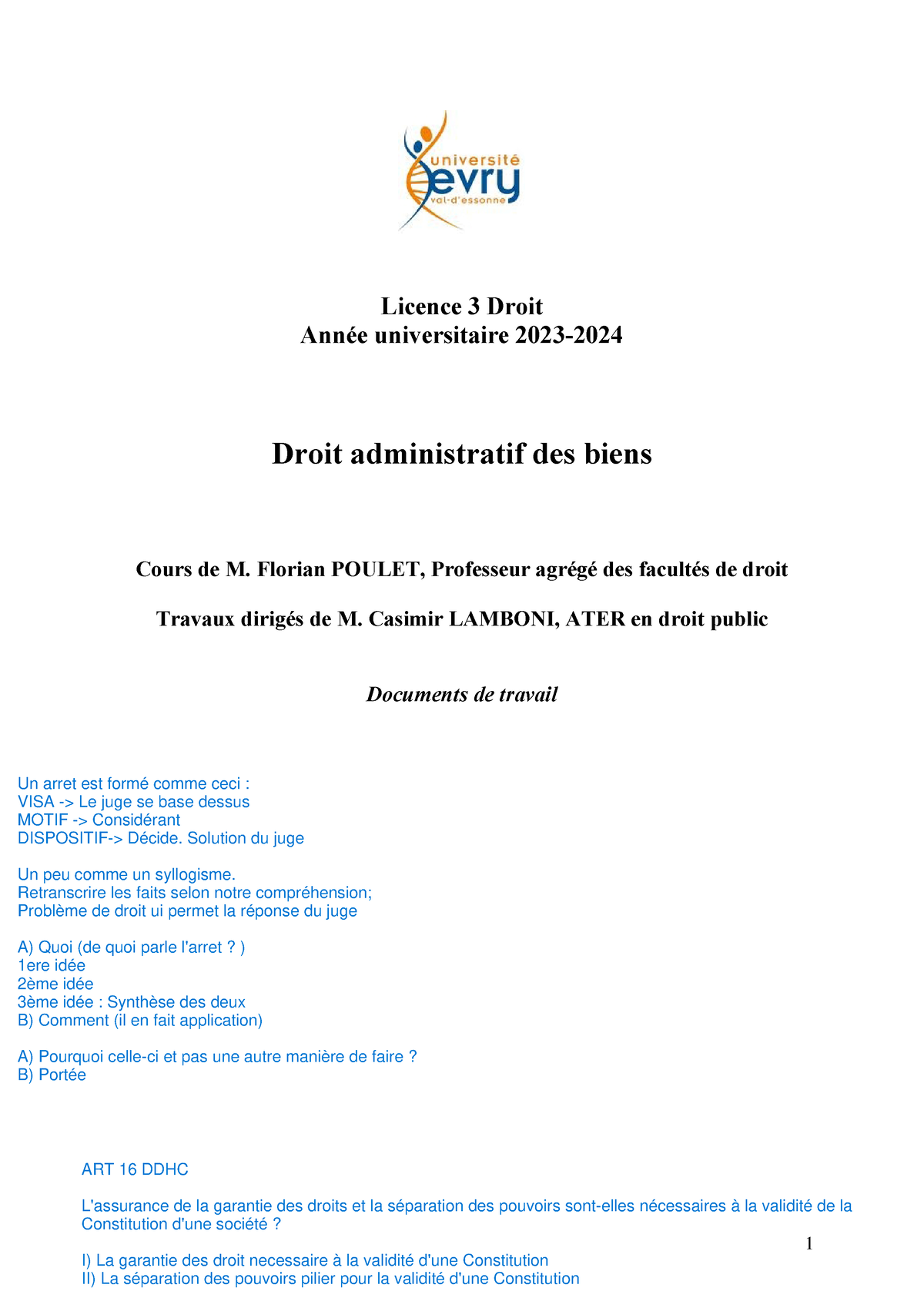 Fascicule De TD DAB 23-24 - Licence 3 Droit Année Universitaire 202 3 ...