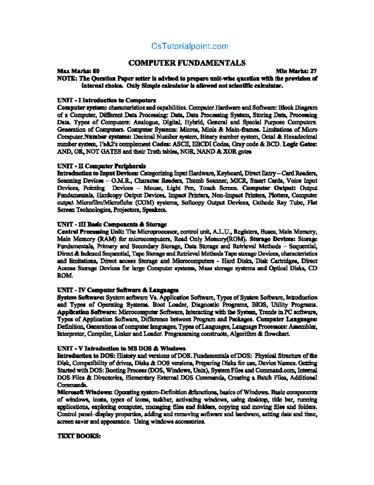 Computer Fundamentals Syllabus pdf - BSEd-Mathematics - Studocu