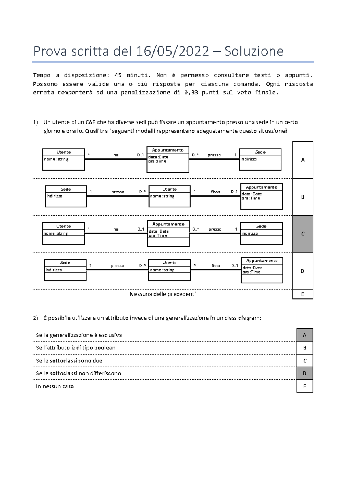 20220516 Breve Soluzione - Prova Scritta Del 16/05/2022 – Soluzione ...