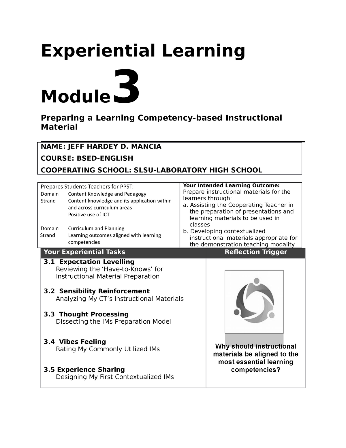 Mancia- Module 3 - Experiential Learning Module 3 Preparing A Learning ...