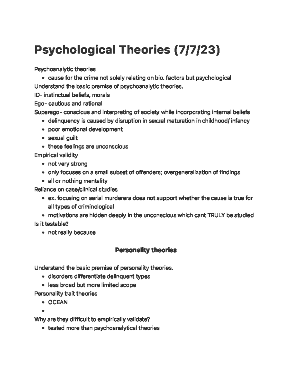 Psychological Theories (7723) - Psyc h o l o g i c a l T h e o r i e s ...