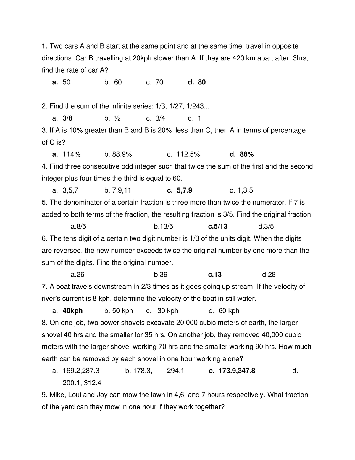 Sample Problems Algebra - Two Cars A And B Start At The Same Point And ...