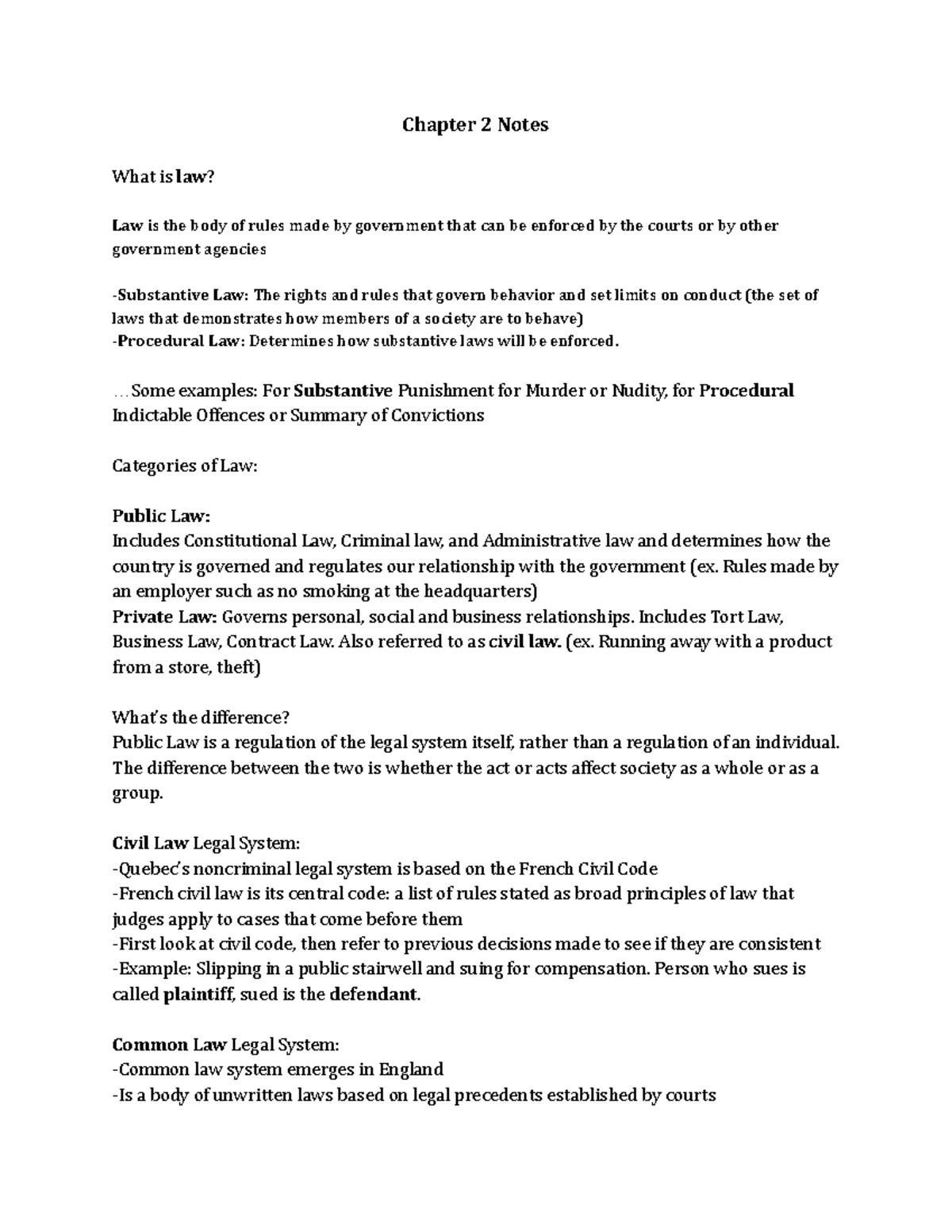MCS3040 Notes Ch2-14 - Chapter 2 Notes What is law? Law is the body of ...