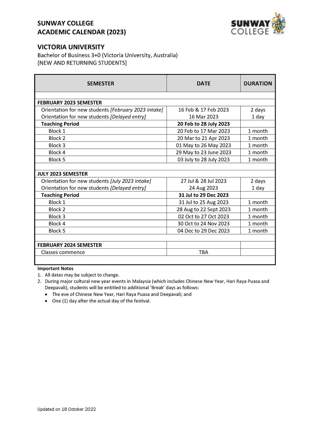 Final VUBB2023 Academic CalendarFeb Business Ethics Southern UC