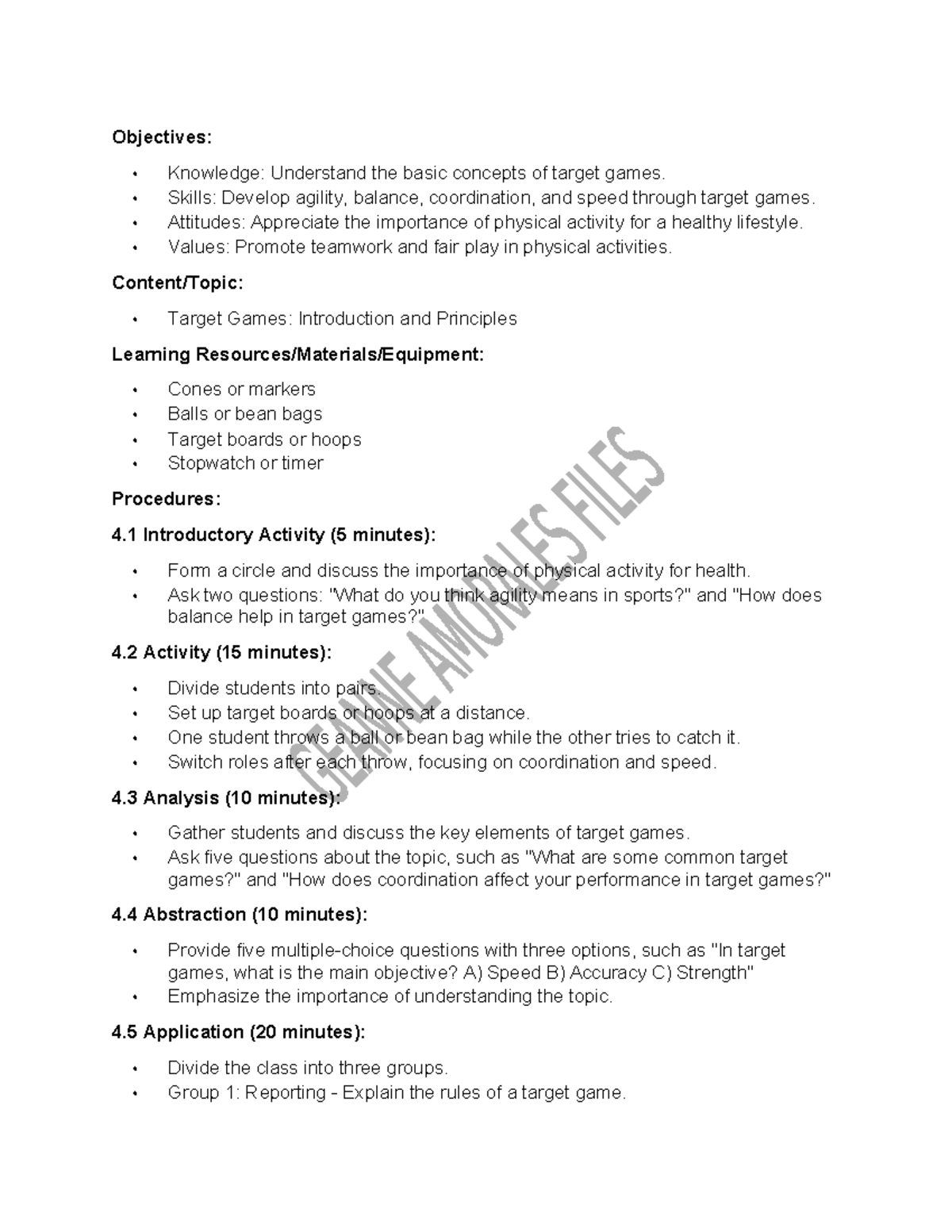 Understand the basic concepts of target games - Skills: Develop agility ...