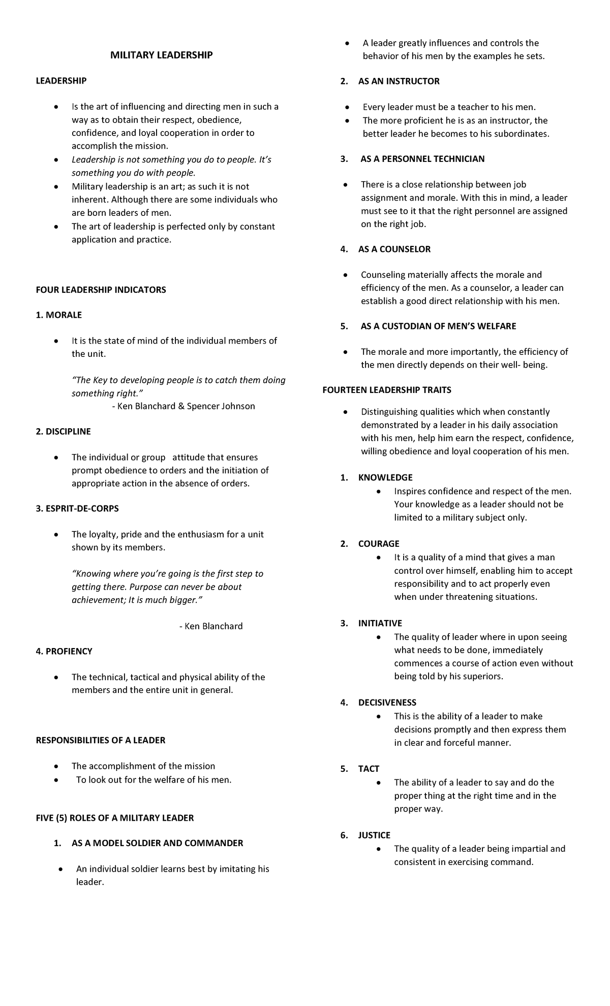 Military- Leadership - A lecture for your minor subjects. - MILITARY ...