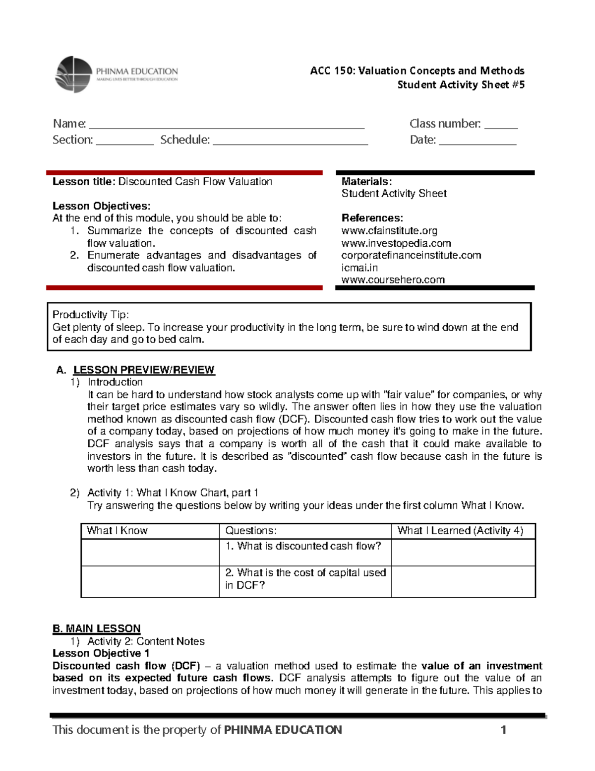 SAS 5 ACC150 - Student Activity Sheet # Name: - Studocu