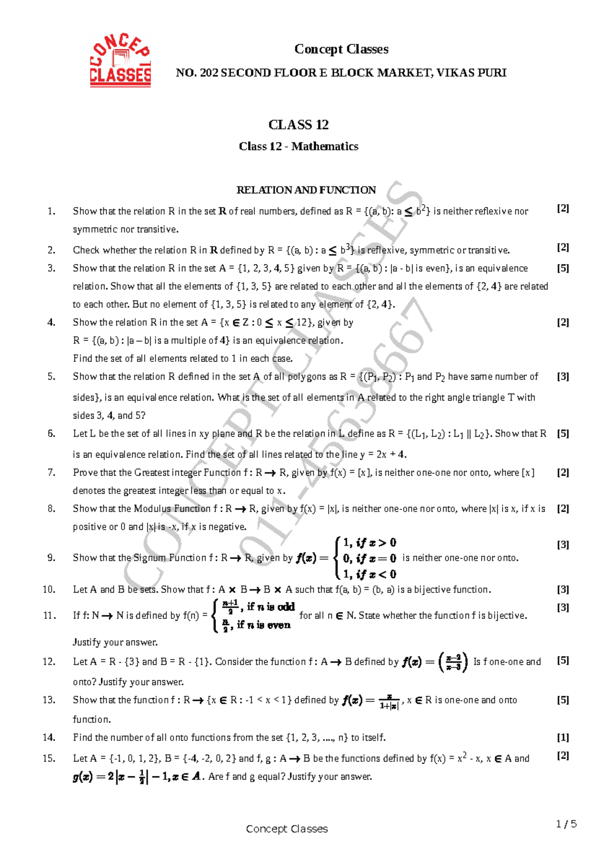 overall mathematics practice assignment - ####### CONCEPT CLASSES ...