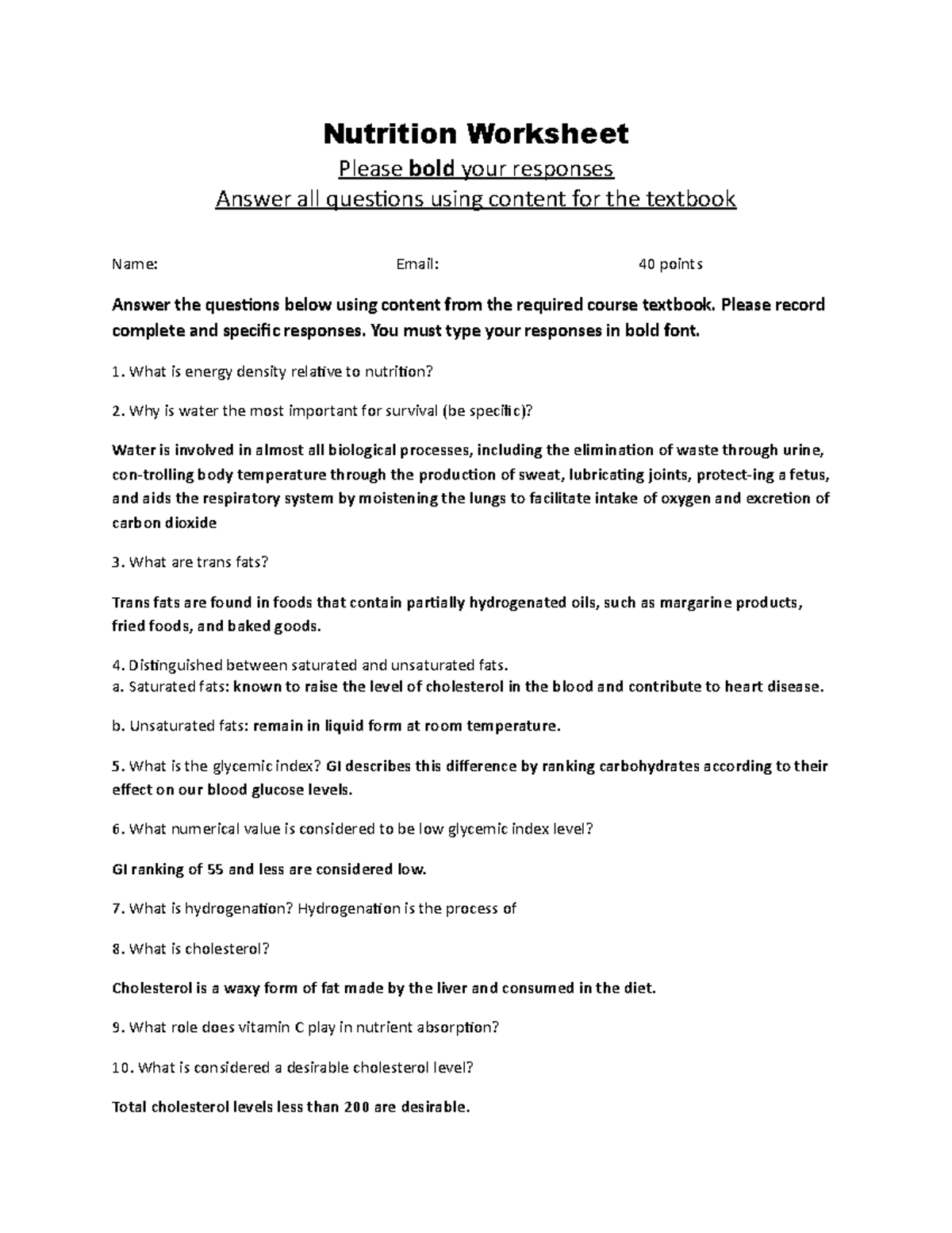 Nutrient Worksheet OL copy - Nutrition Worksheet Please bold your ...