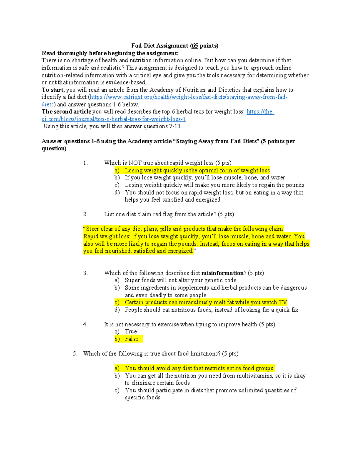 Fad Diet Assignment But how can you determine if that information is