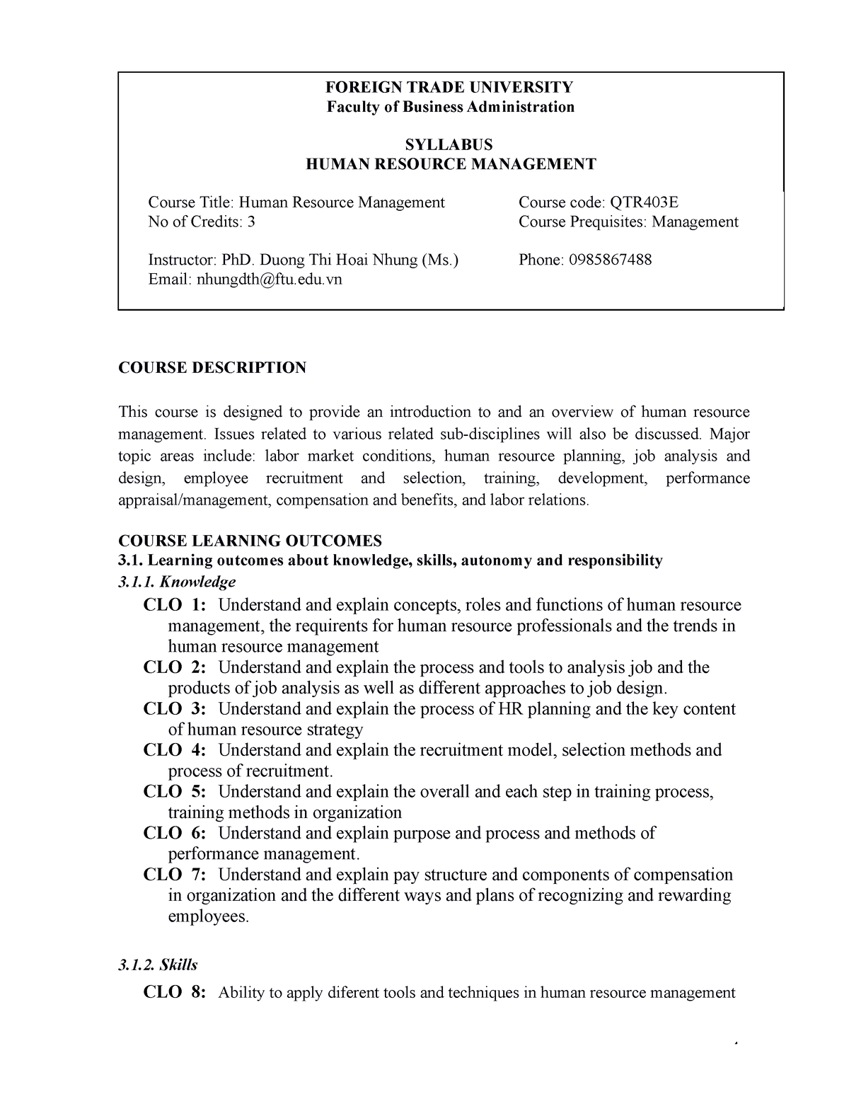 Syllabus HRM CTTT 2022 - COURSE DESCRIPTION This course is designed to ...