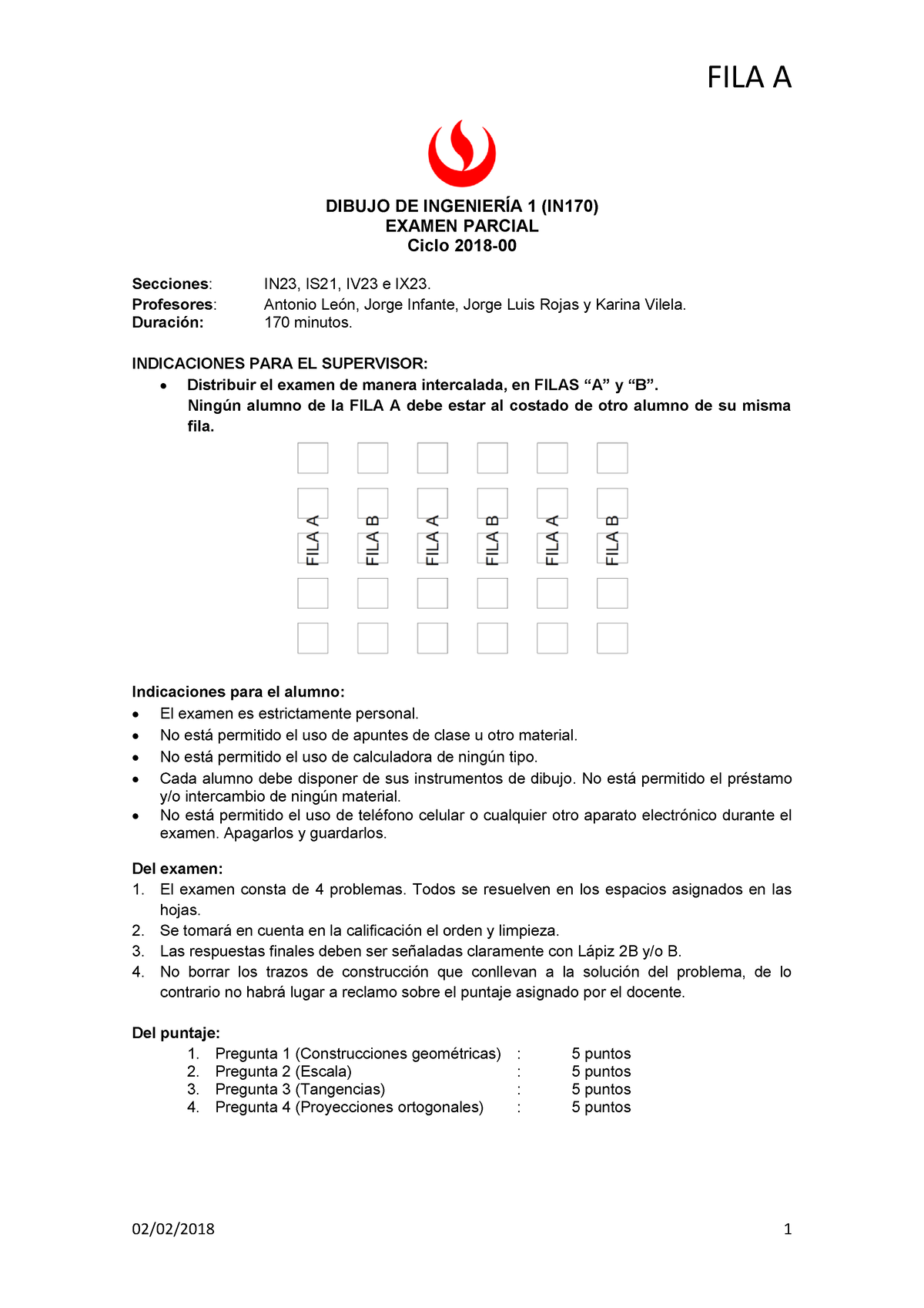 Solucionario Examen Parcial FILA A 2018 00 - 02 /02/2018 1 DIBUJO DE ...