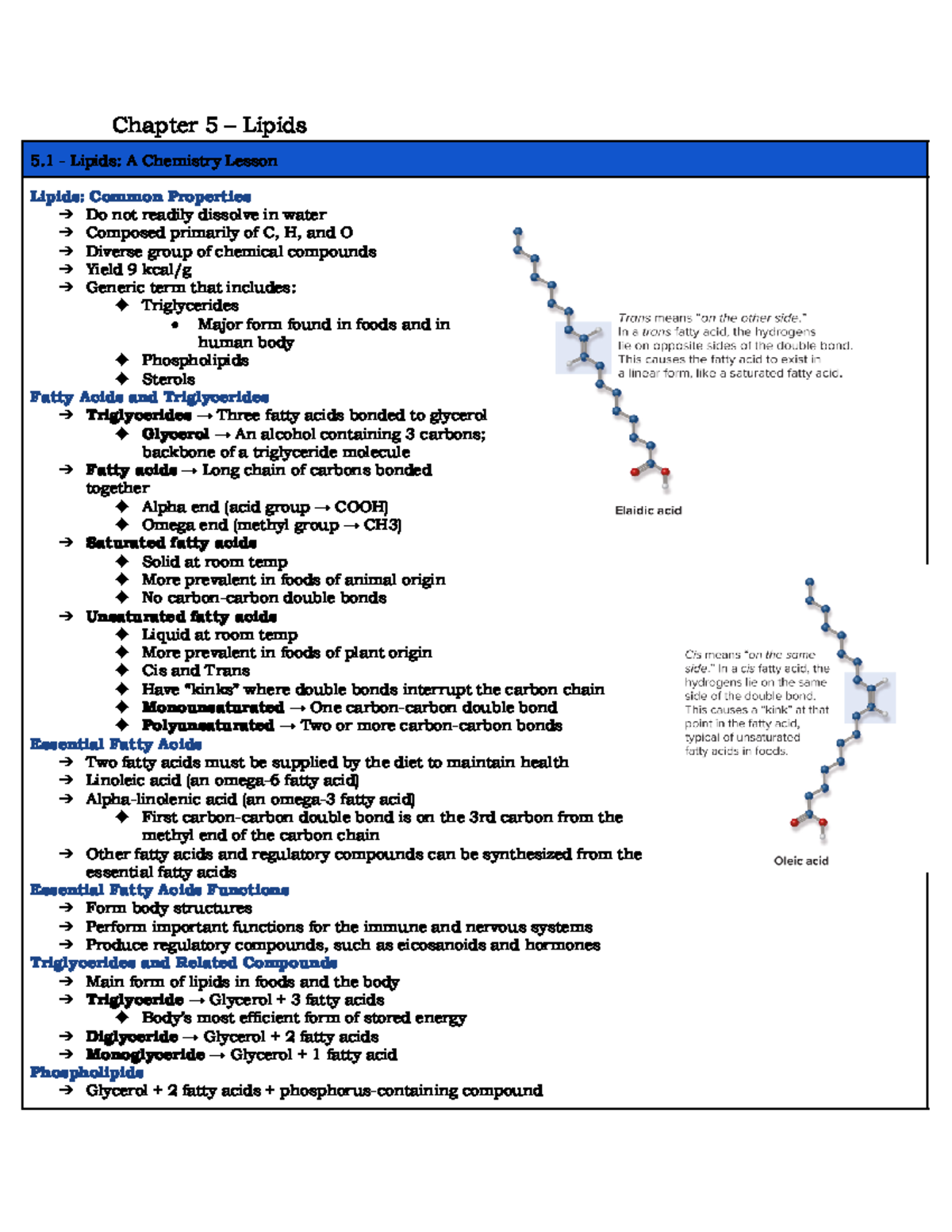 BIO 112 Chapter 5 Notes - Lipids - Chapter 5 – Lipids 5 - Lipids: A ...