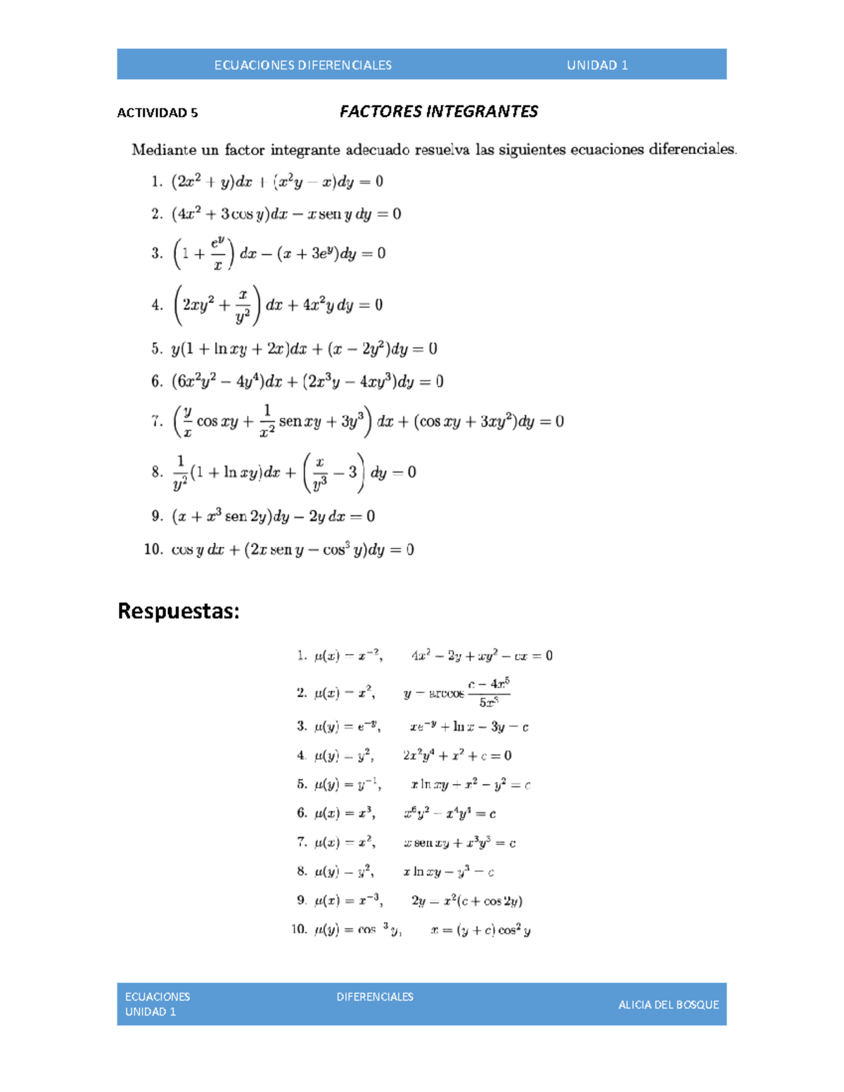 ACT 5 Factores Integrantes - Ecuaciones Diferenciales - ECUACIONES ...