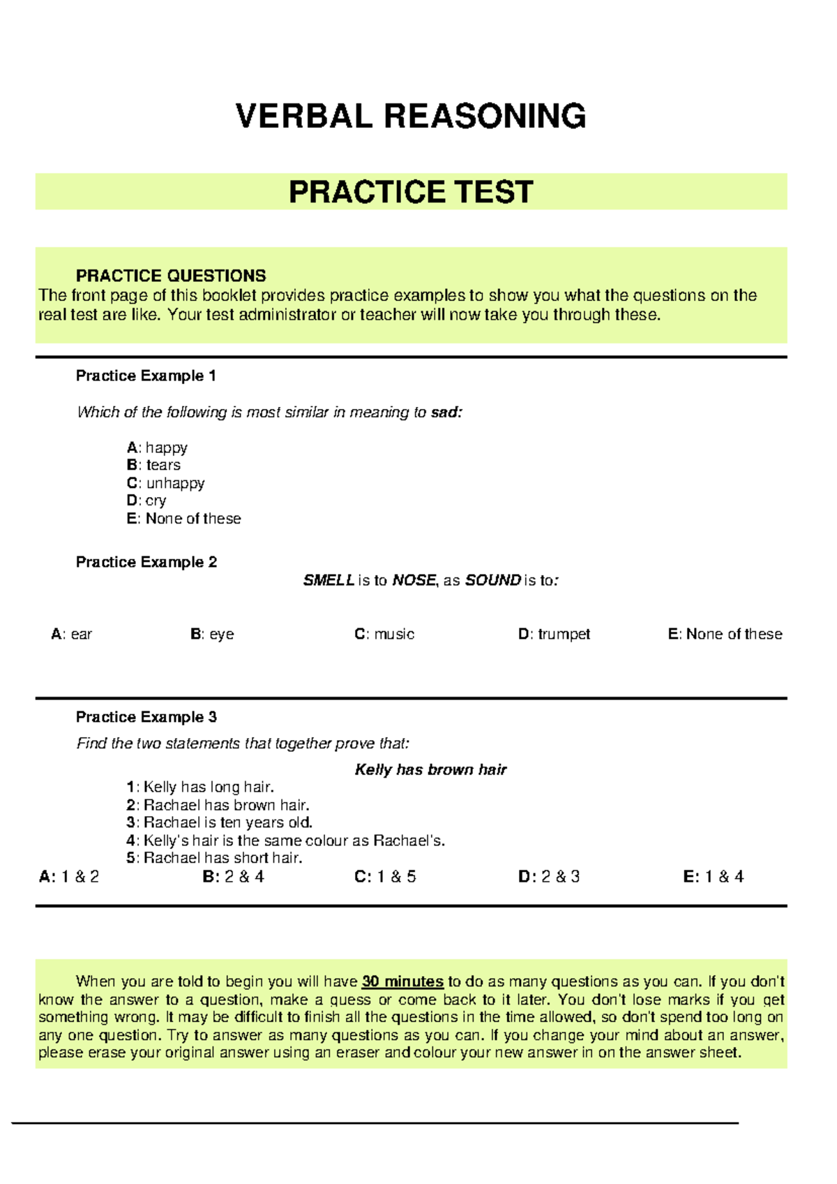 Verbalreasoningpractice - VERBAL REASONING PRACTICE TEST PRACTICE ...