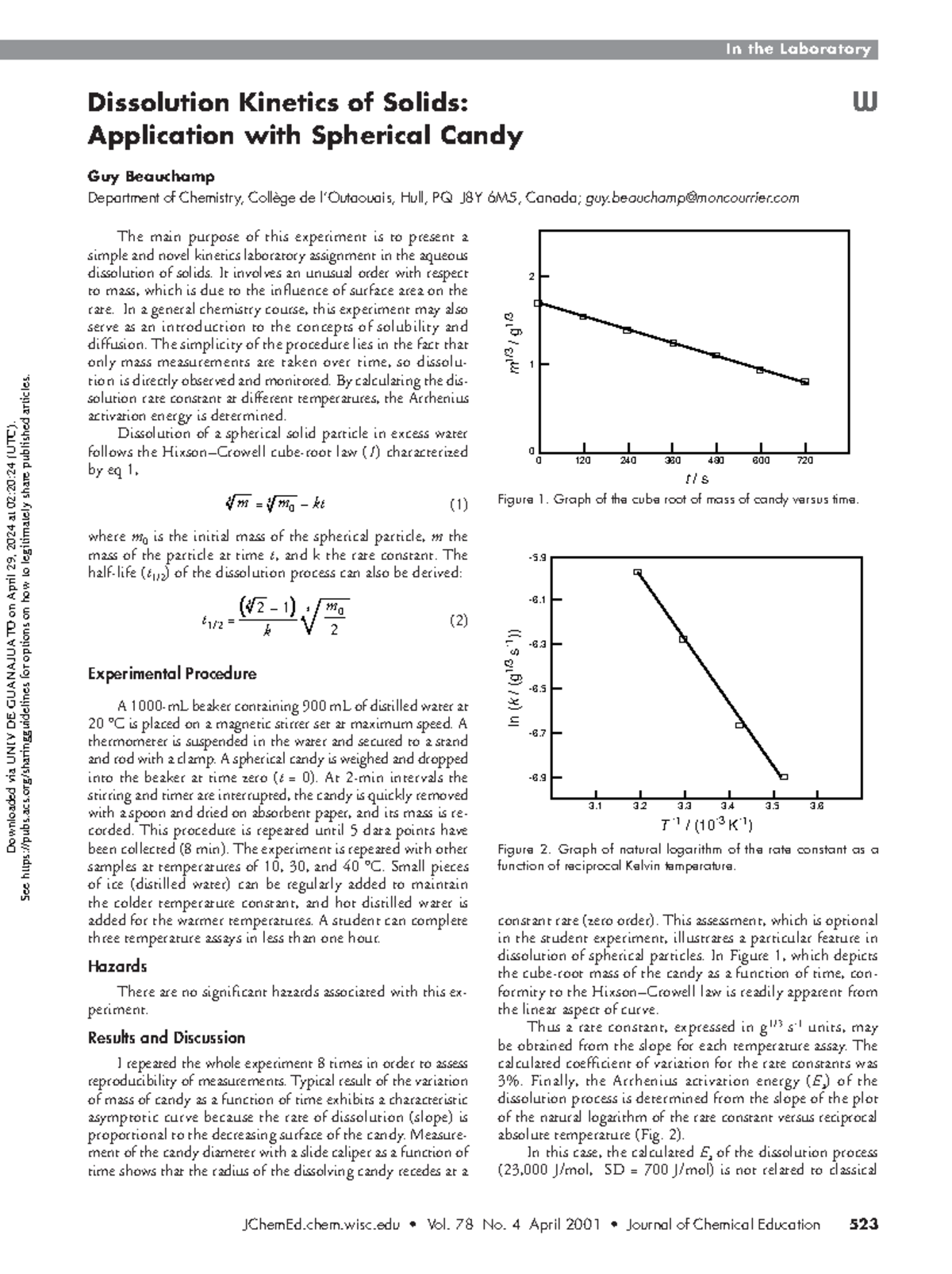 Beauchamp 2001 dissolution kinetics of solids application with ...