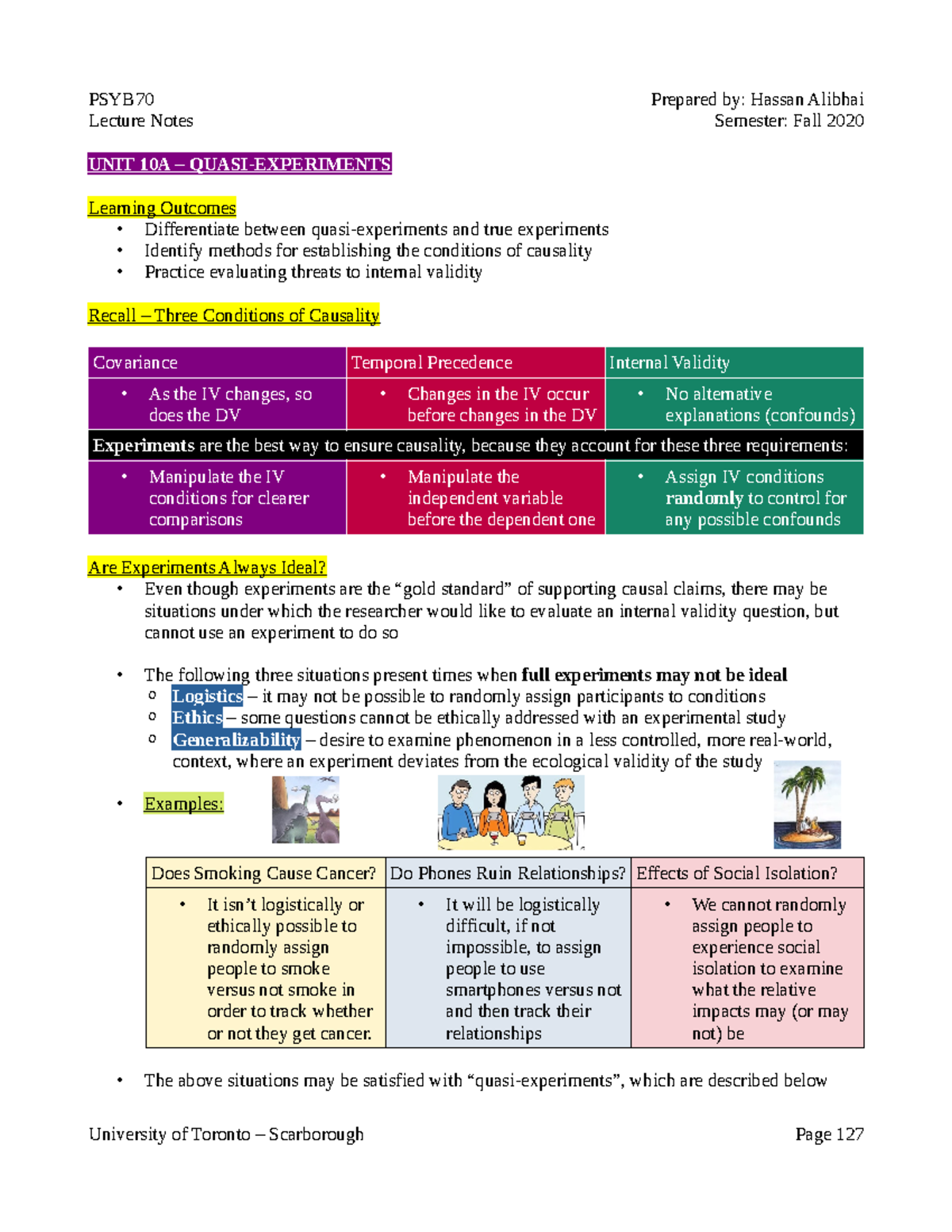 PSYB70 Unit 10 - Lecture Notes Semester: Fall 2020 UNIT 10A – QUASI ...