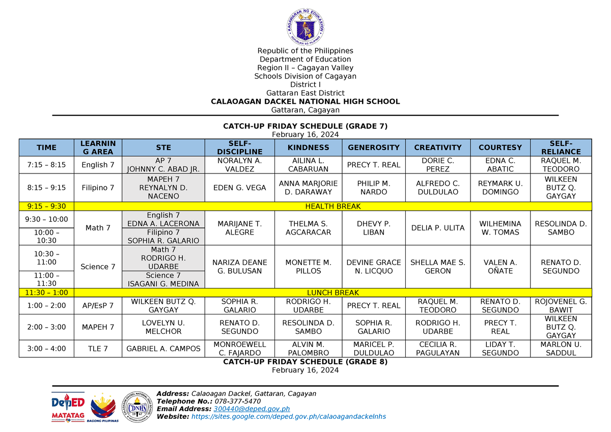 Catch UP Friday Schedule 2023 2024 02162024 - Department of Education ...