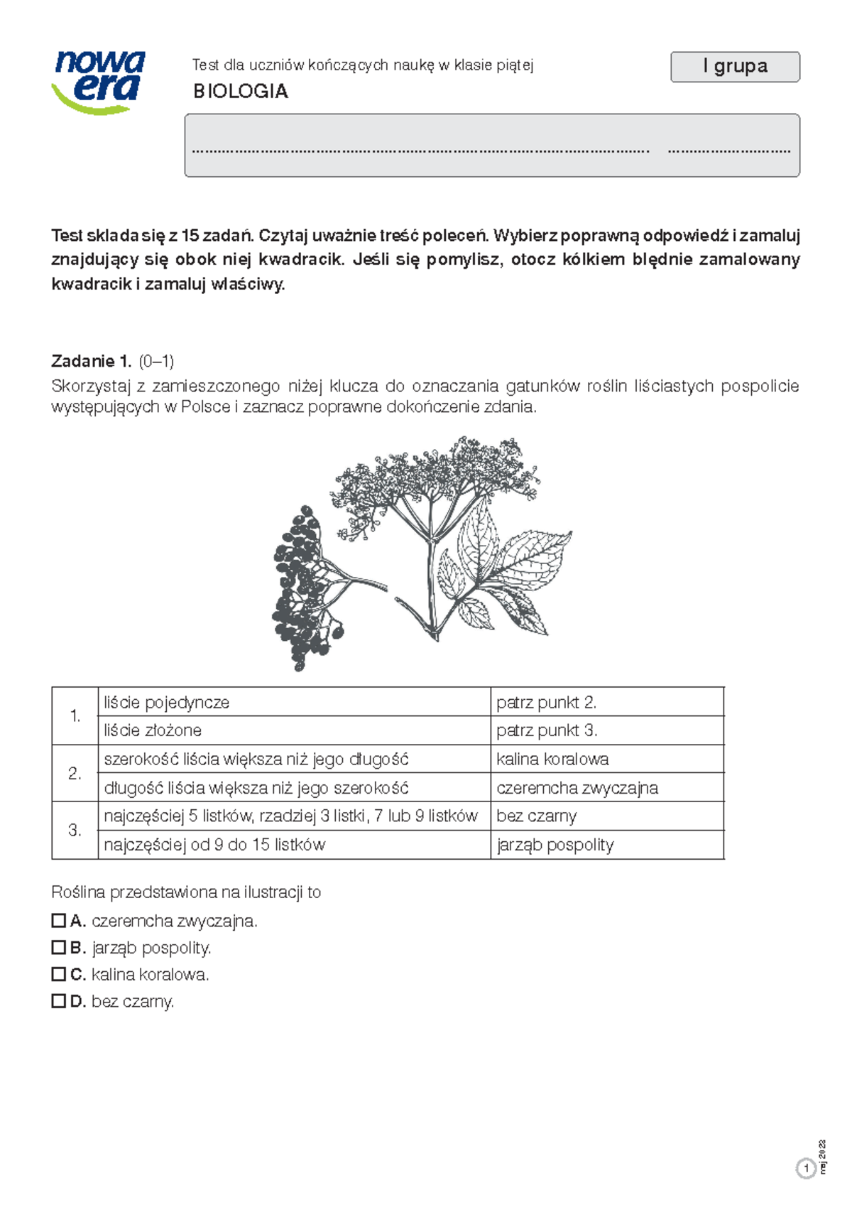 675053472 TEST Biologia KL 5 MAJ 2023 Pdf - Zadanie 1. (0–1) Skorzystaj ...