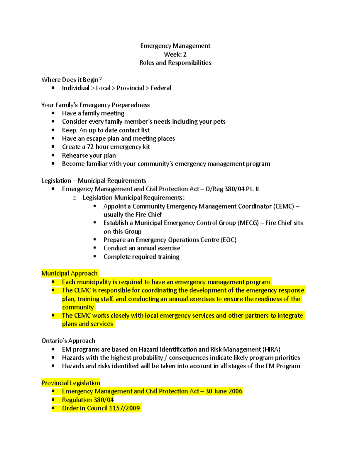 Emergency Management - week 2 - Emergency Management Week: 2 Roles and ...