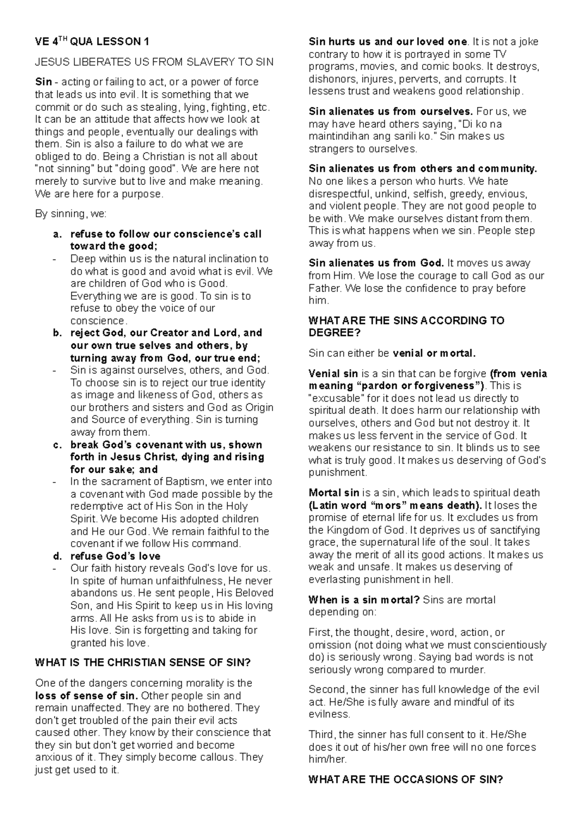 Values Educaton 10 4th Quarter Lesson 1 - VE 4TH QUA LESSON 1 JESUS ...