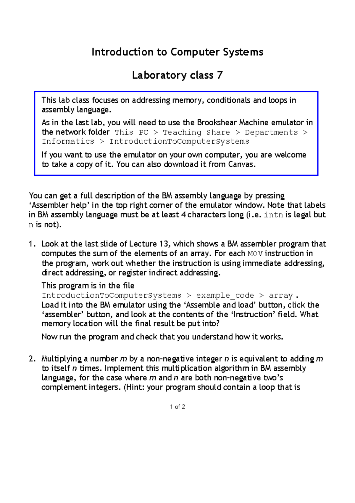 Practice Question Set 7 - 1 of 2 Introduction to Computer Systems ...