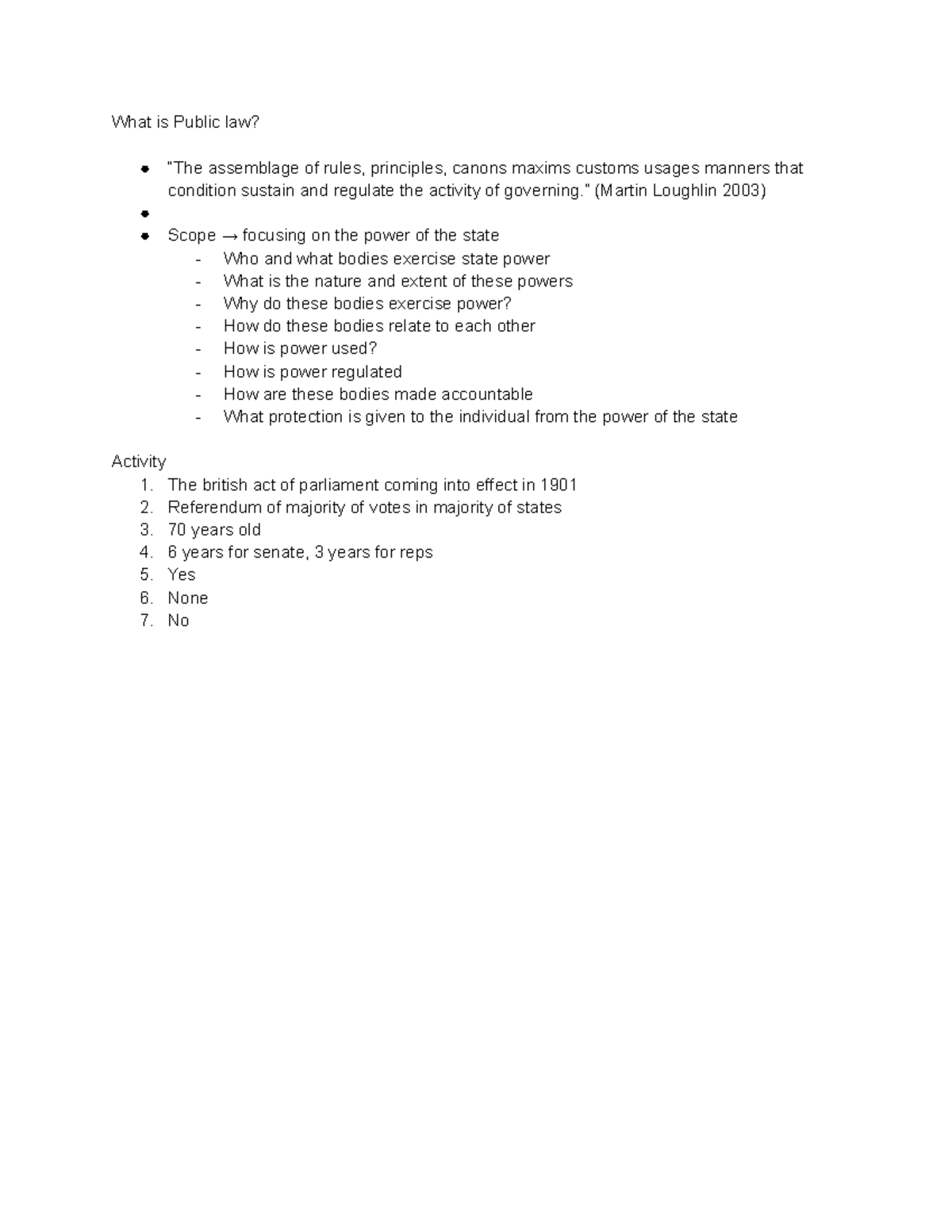 Public law notes - What is Public law? “The assemblage of rules ...