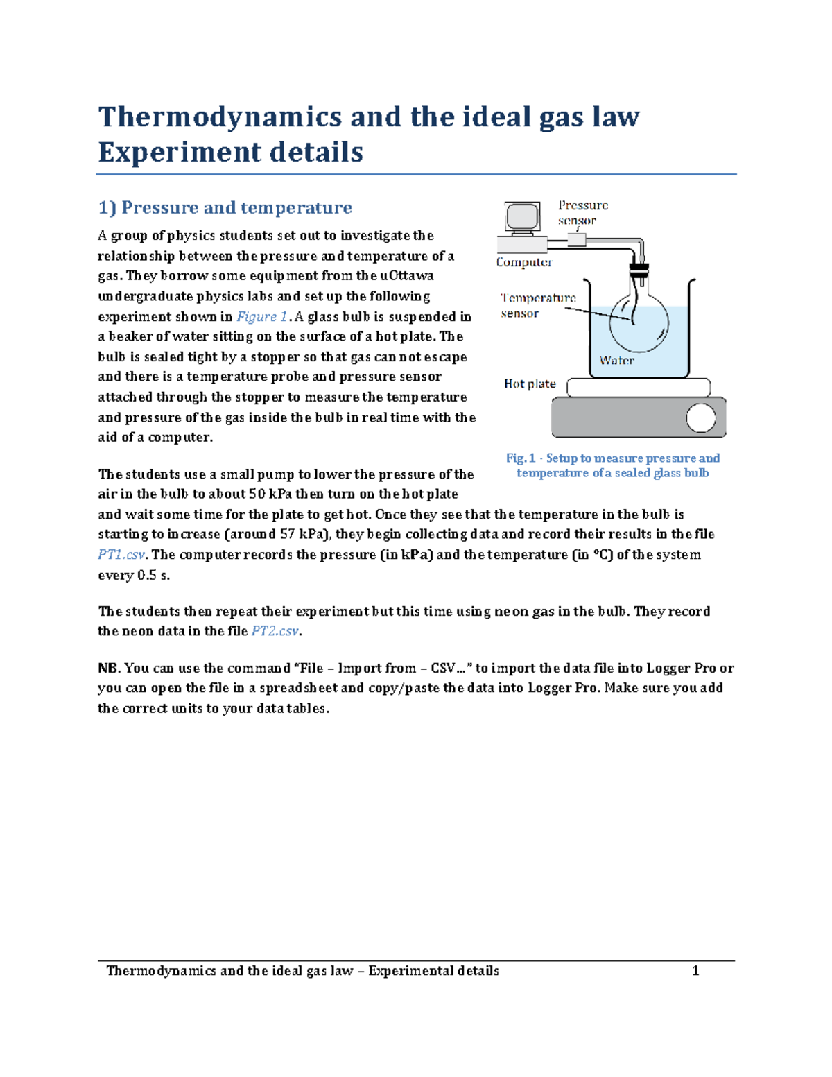 Thermodynamics and the ideal gas law - Experimental details - They ...