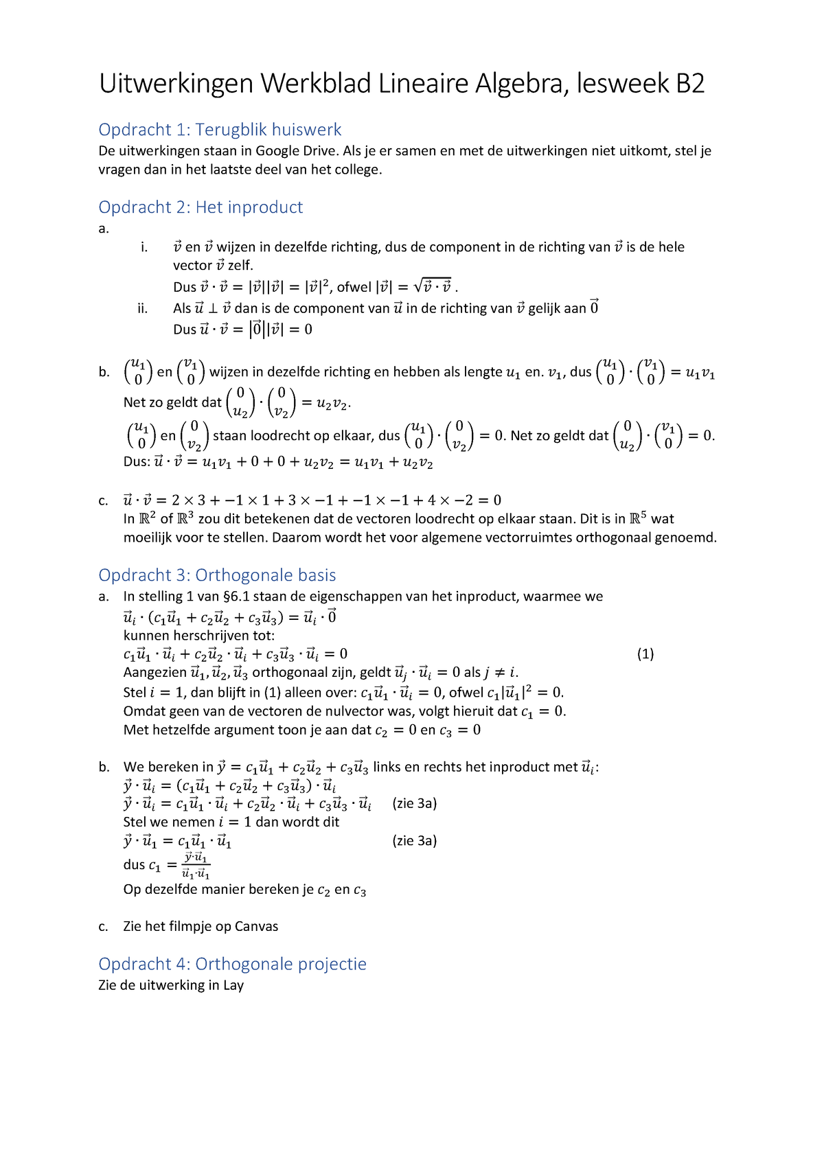 Werkblad Week B2 Uitwerkingen - Uitwerkingen Werkblad Lineaire Algebra ...