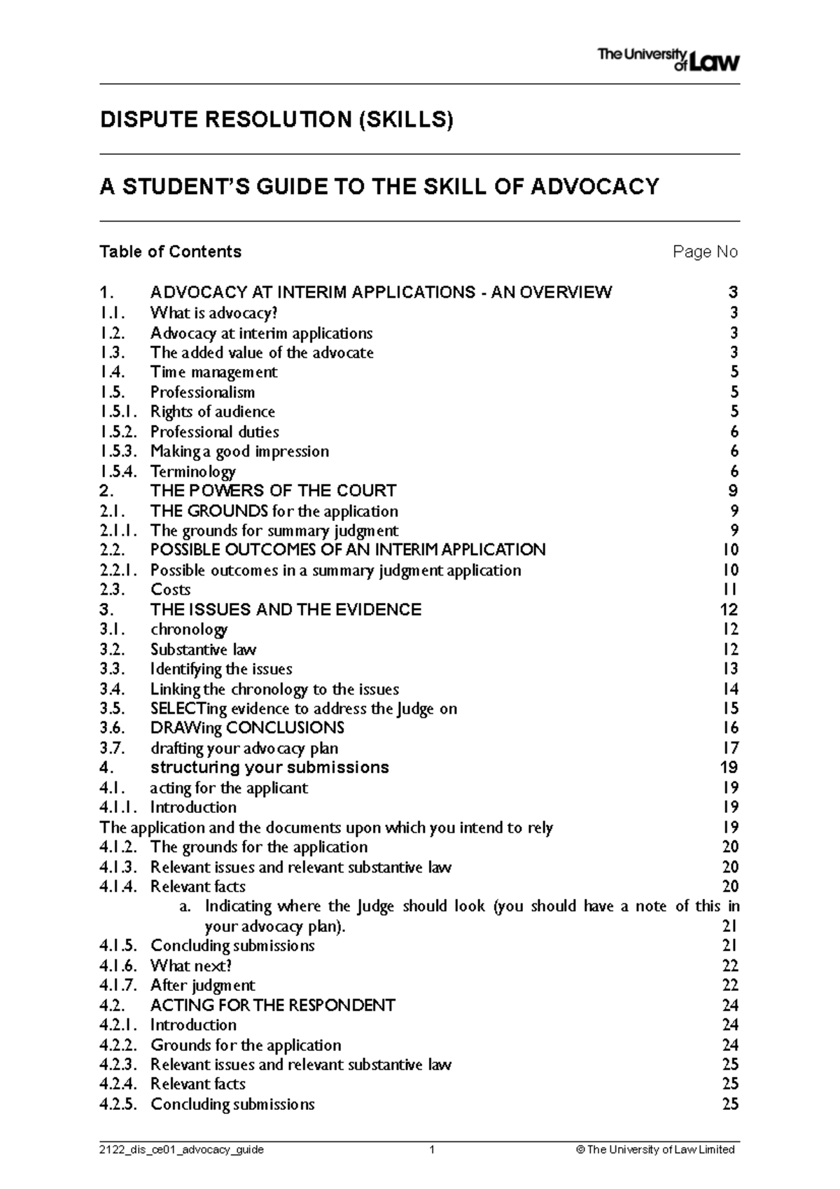 2122 Dis Ce01 Advocacy Guide 3 - DISPUTE RESOLUTION (SKILLS) A STUDENT ...