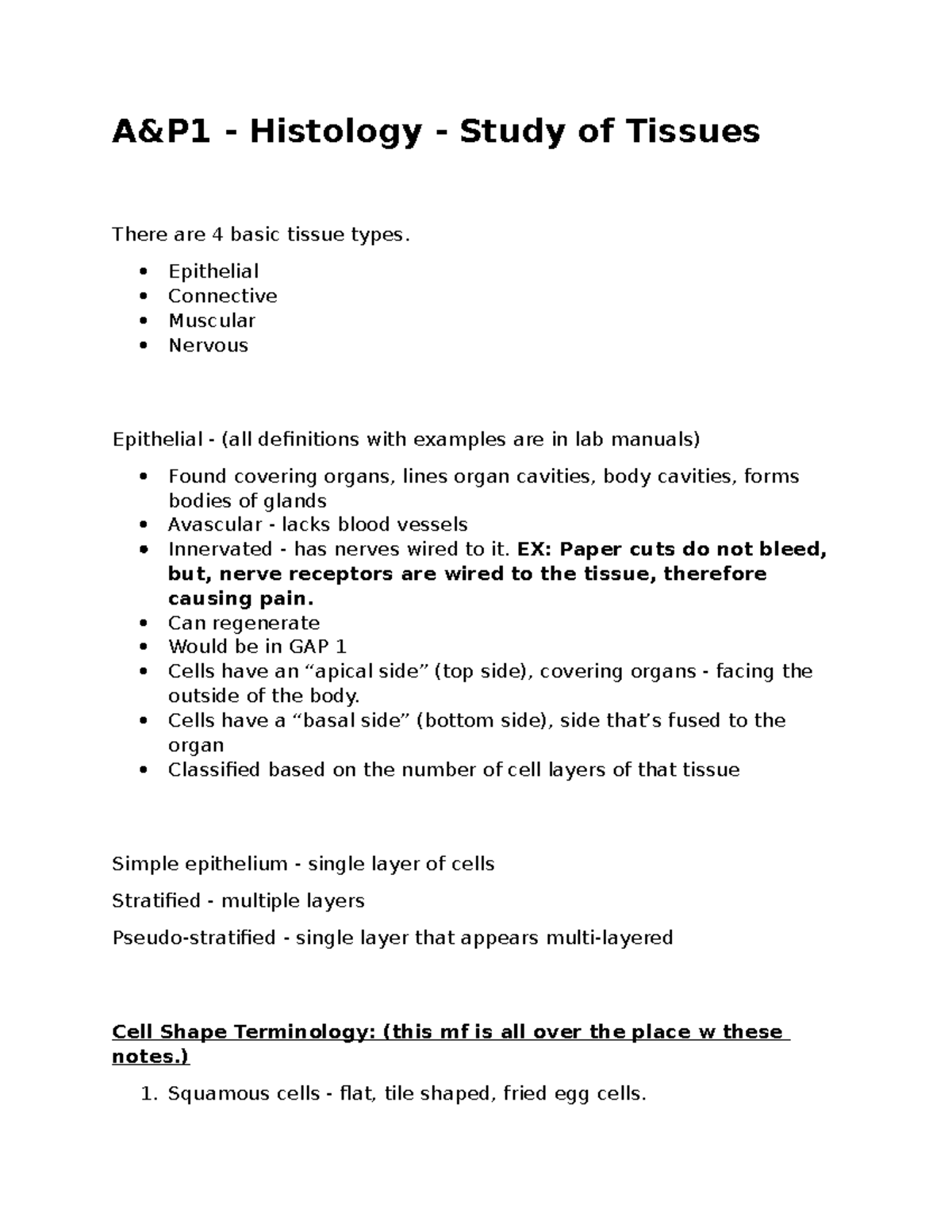 Ap Epithelial n Connective - A&P1 - Histology - Study of Tissues There ...