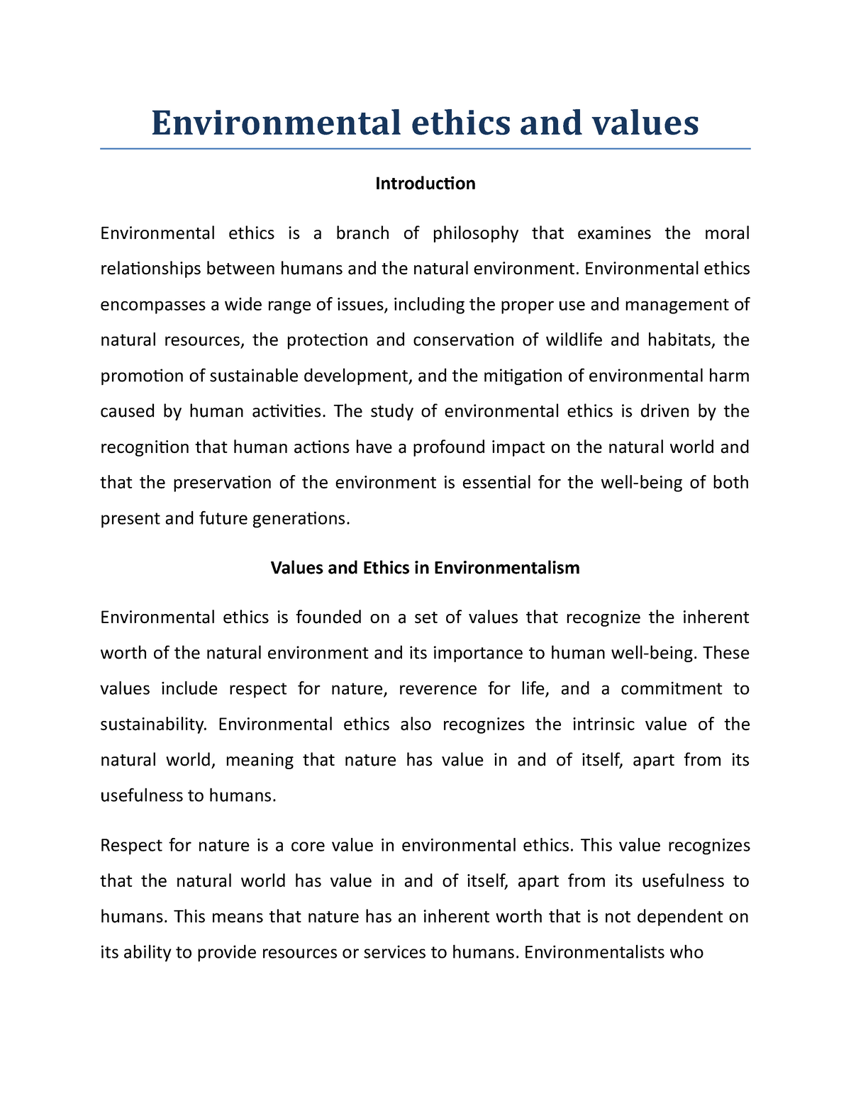 environmental ethics essay pdf