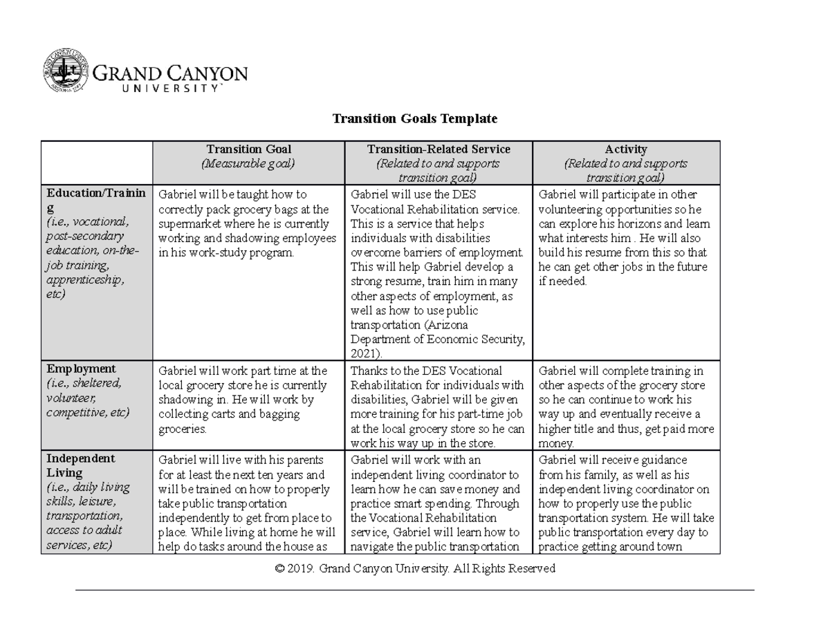T5 Transition Goals Template Transition Goals Template Transition
