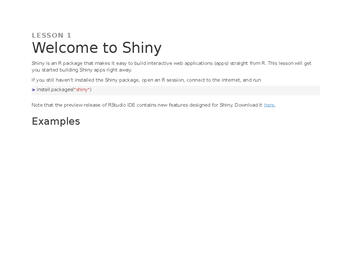 Shiny Lessons - Lecture Notes 7 - LESSON 1 Welcome To Shiny Shiny Is An ...