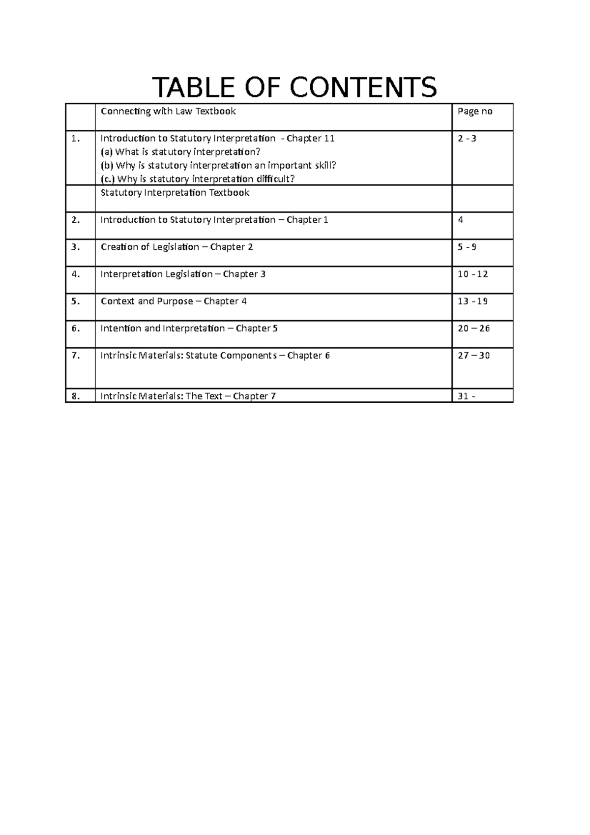 Statutory Interpretation Notes - TABLE OF CONTENTS Connecting with Law ...