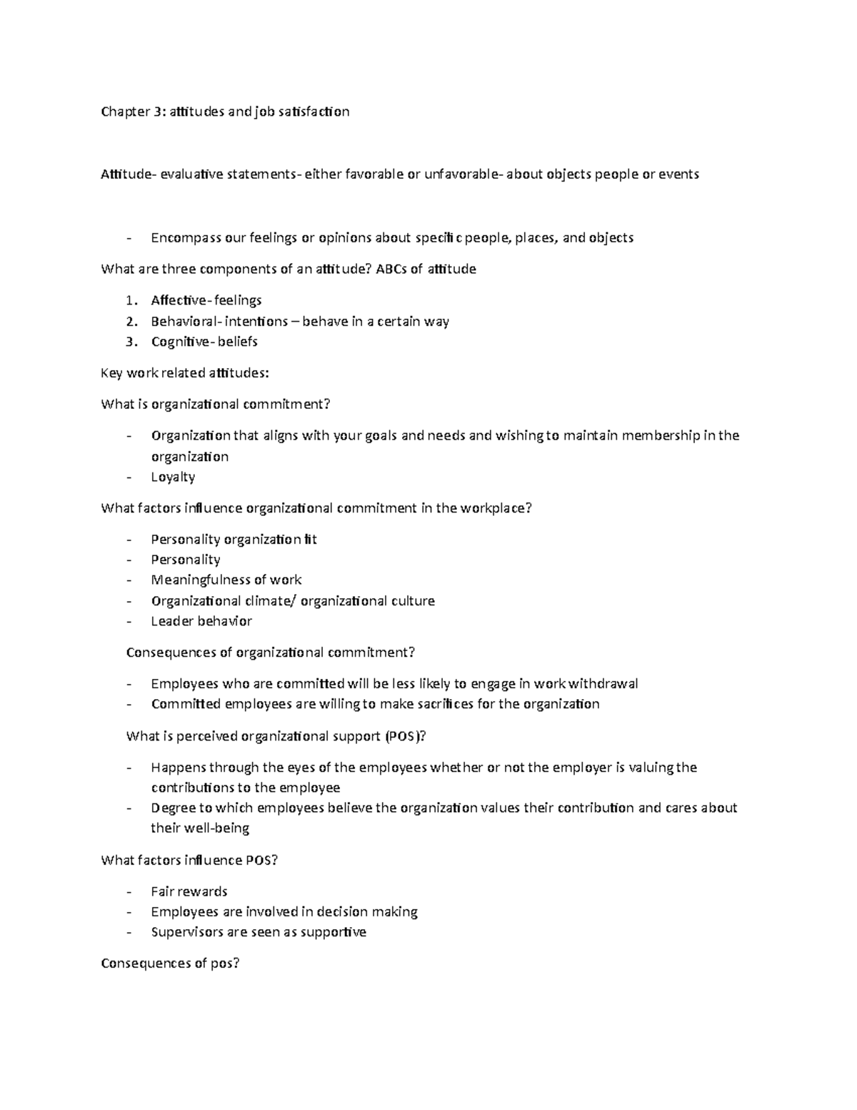 Class Notes 020723 - Chapter 3: attitudes and job satisfaction Attitude ...