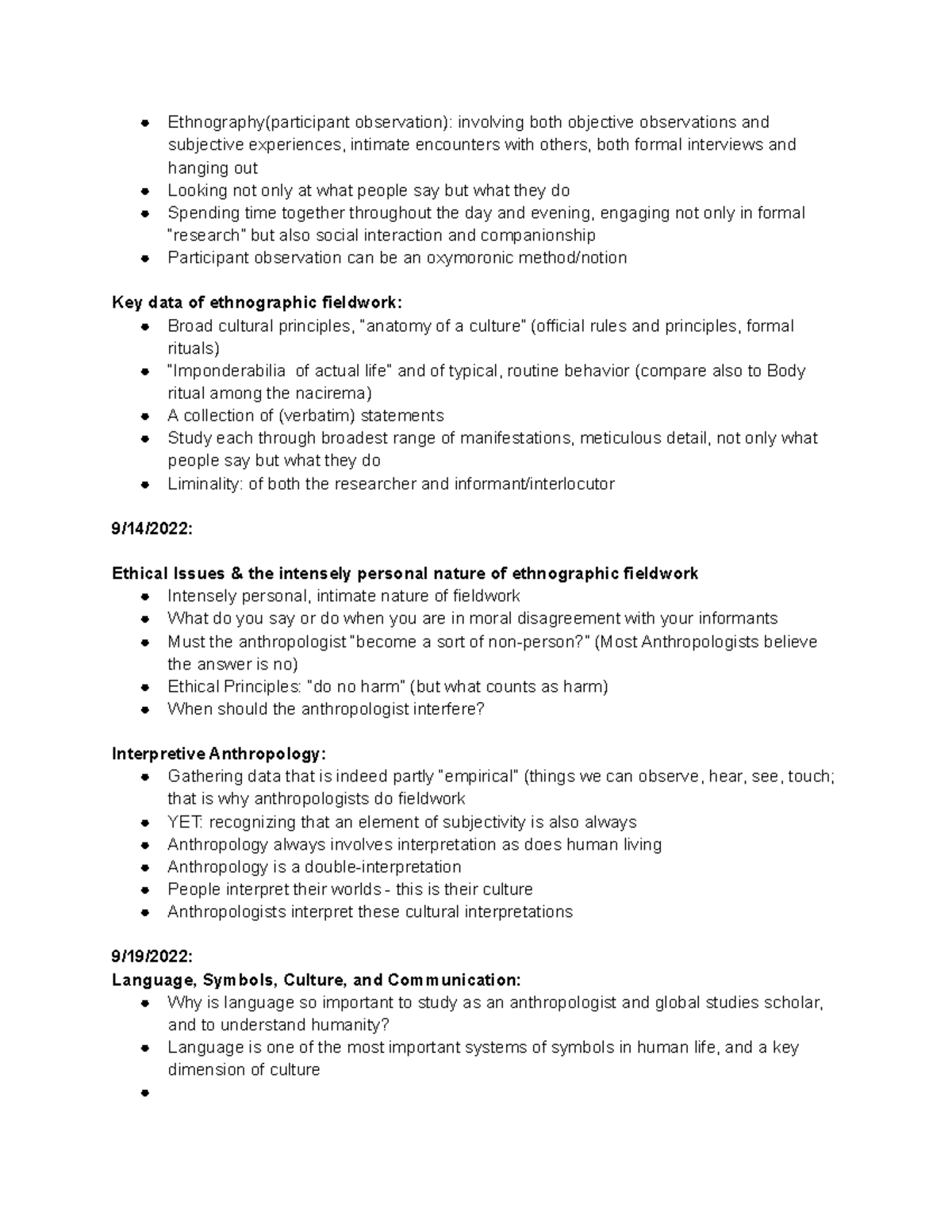 Anth notes, 4 - Prof. Sarah Lamb - Ethnography(participant observation ...