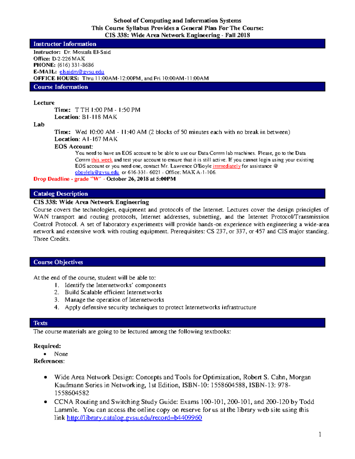 338 01 Course Syllabus Cis 338 Wide Area Network